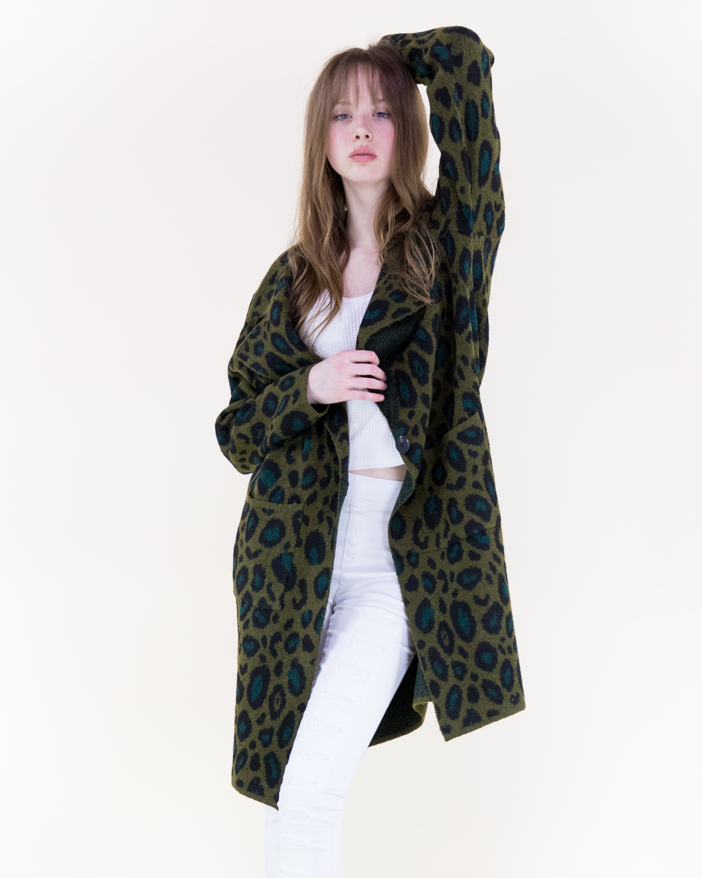 Leopard Notch Lapel Coatigan - OLIVE (S/M, L/XL) (Pack of 6