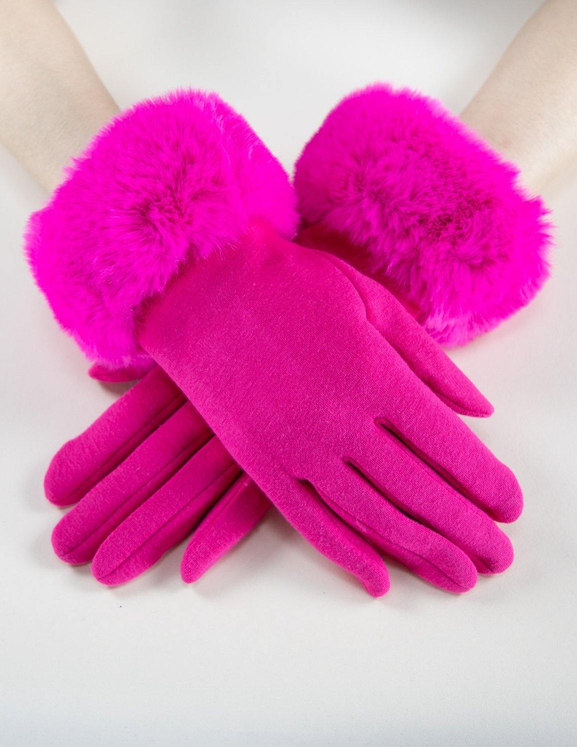 Faux Fur Cuff Gloves (TS) NEON FUCHSIA (Pack of 6) ORIGINAL USA