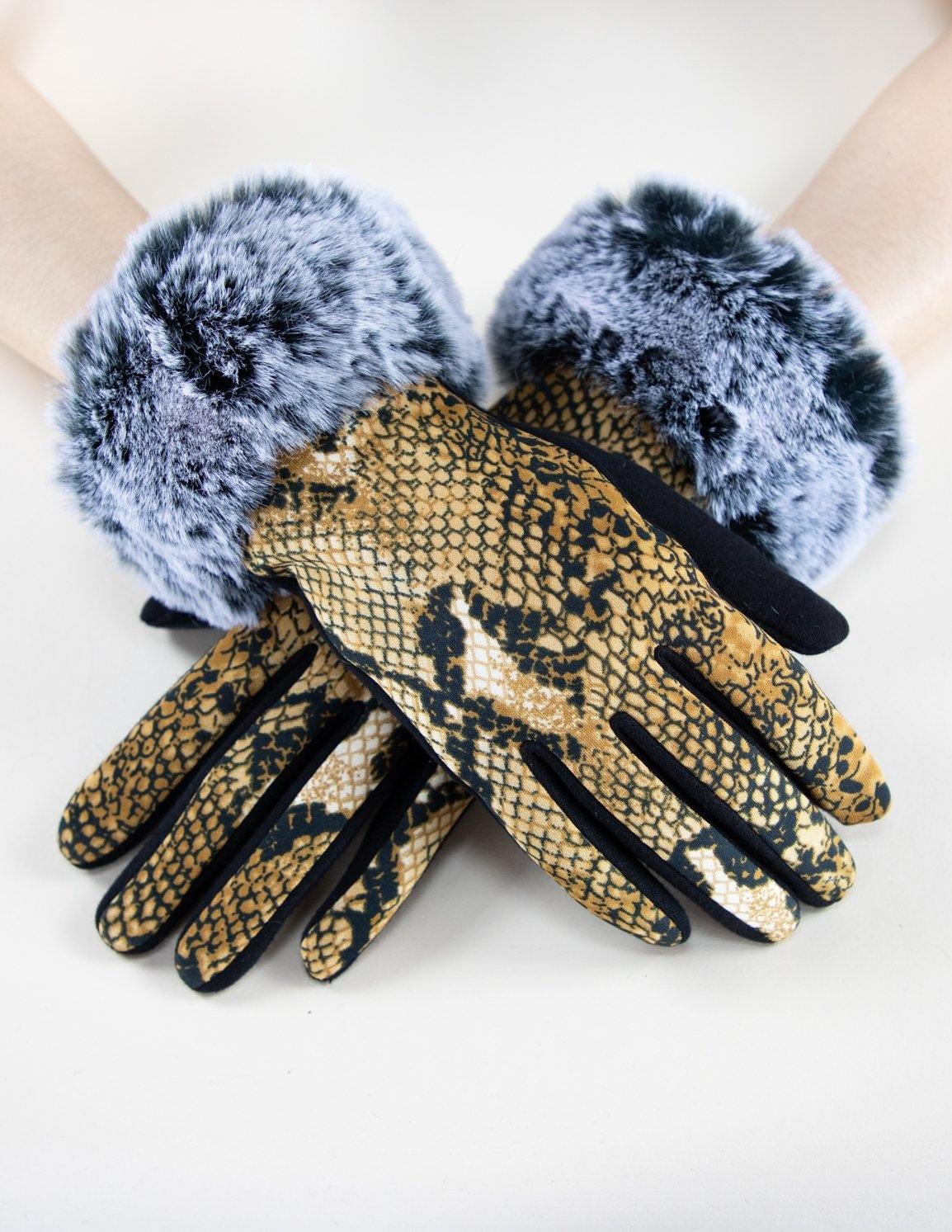 Snake Skin Print W/ Faux Fur Cuff Gloves (TS) - CAMEL (Pack of 6) – ORIGINAL USA