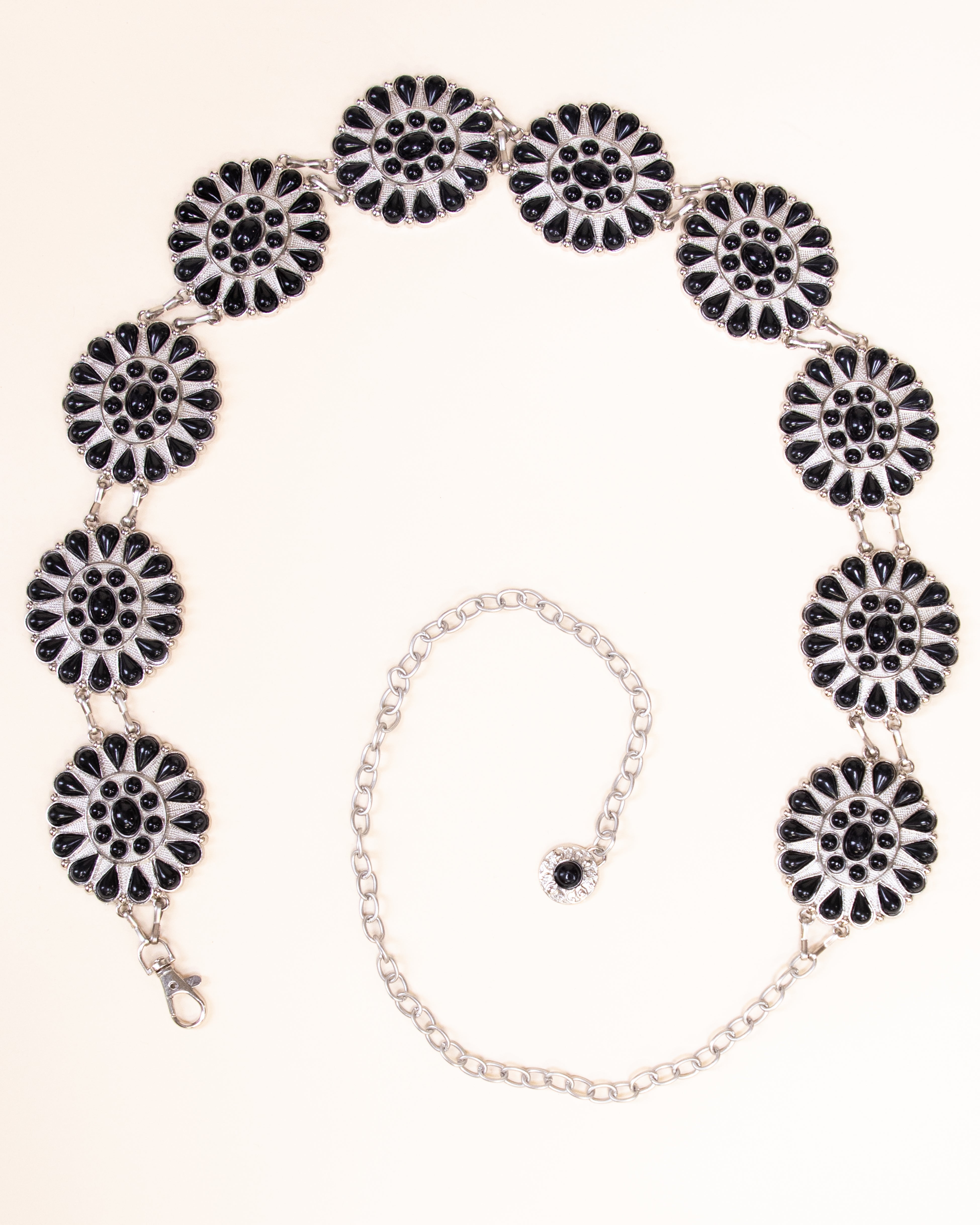Round Vintage Metal Howlite Concho Chain Belt - BLACK (Pack of 6)