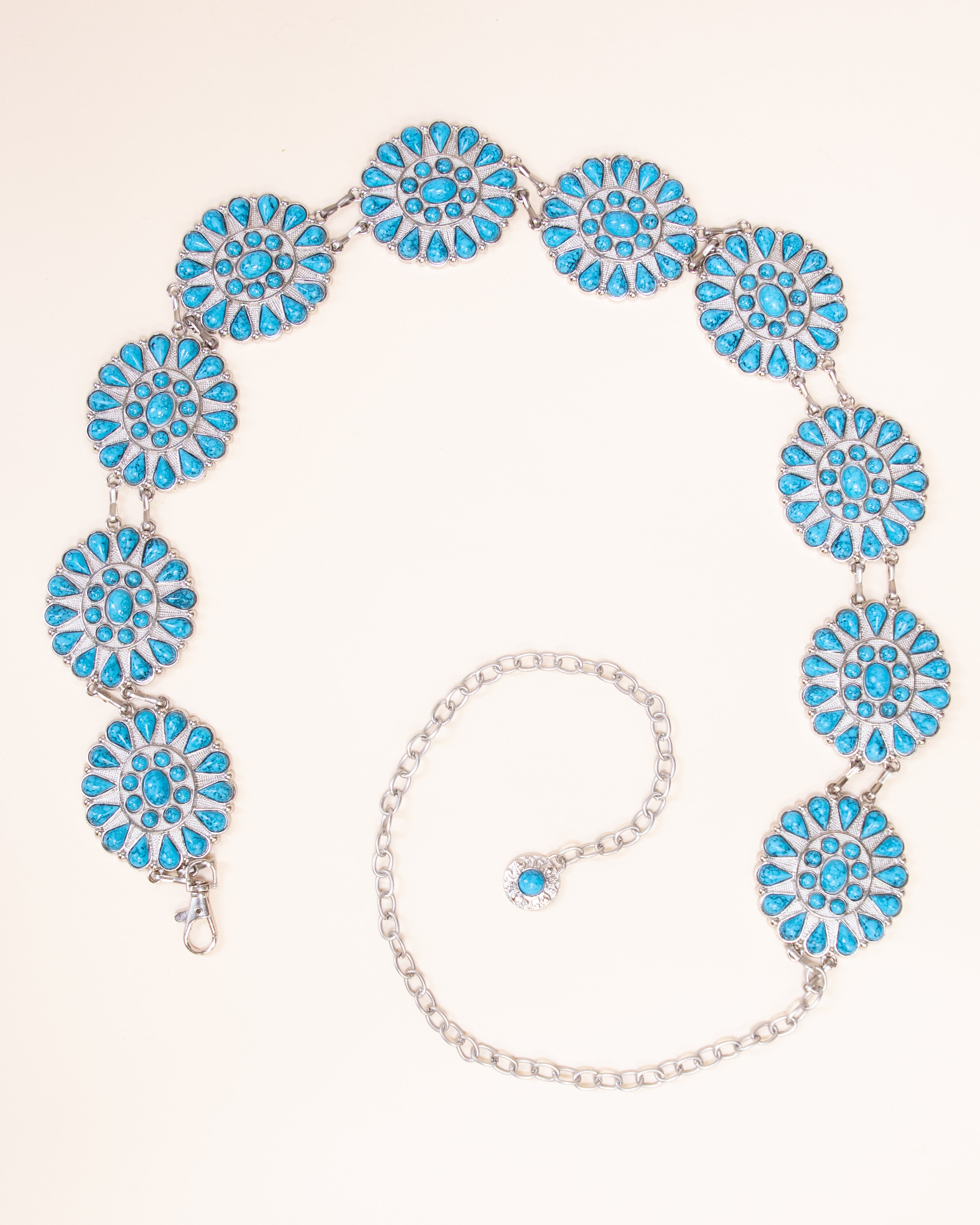 Round Vintage Metal Howlite Concho Chain Belt - BLACK (Pack of 6)