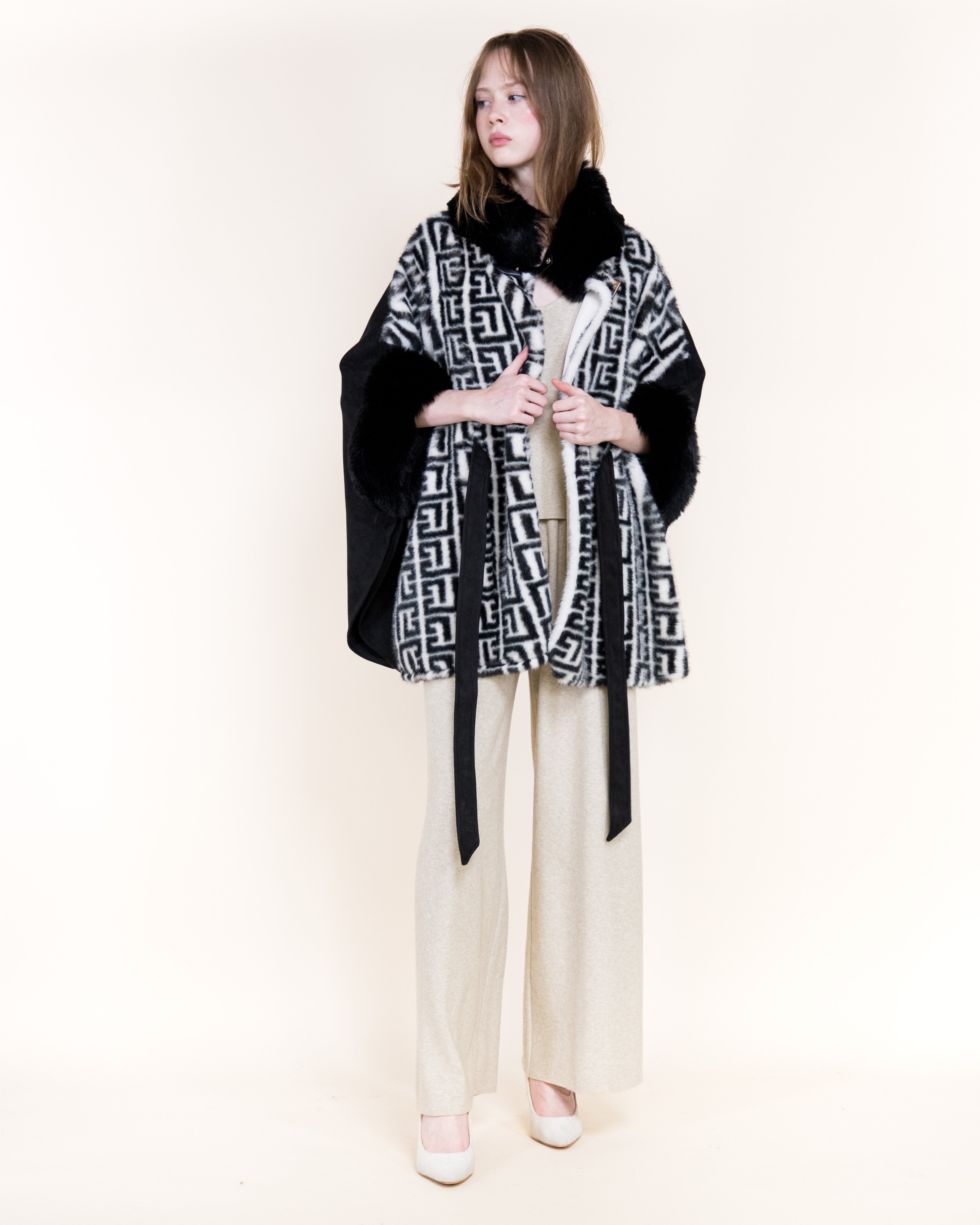 Greek Monogram Faux Fur Cape - BLACK (OS) (Pack of 6)