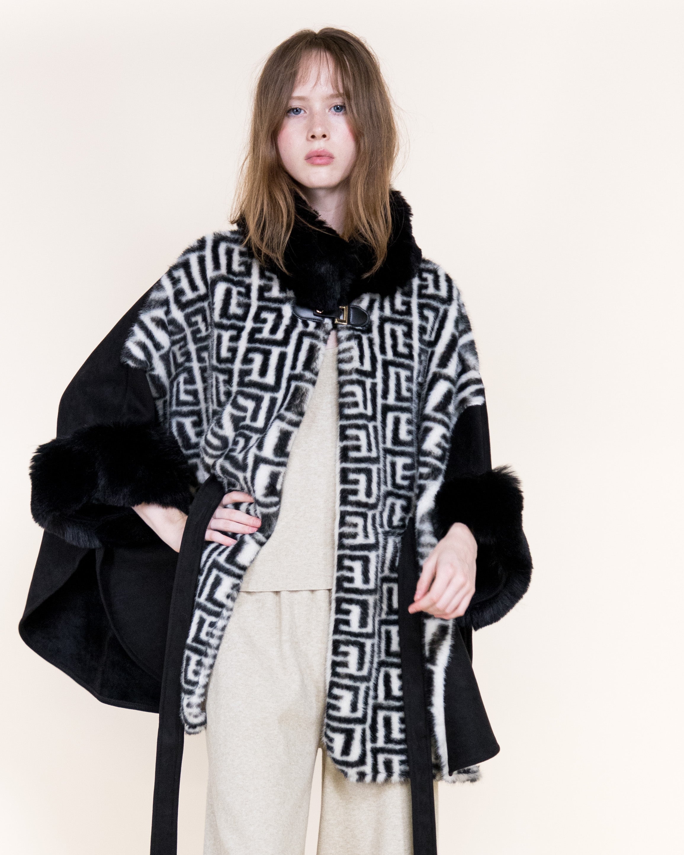 Greek Monogram Faux Fur Cape - BLACK (OS) (Pack of 6)
