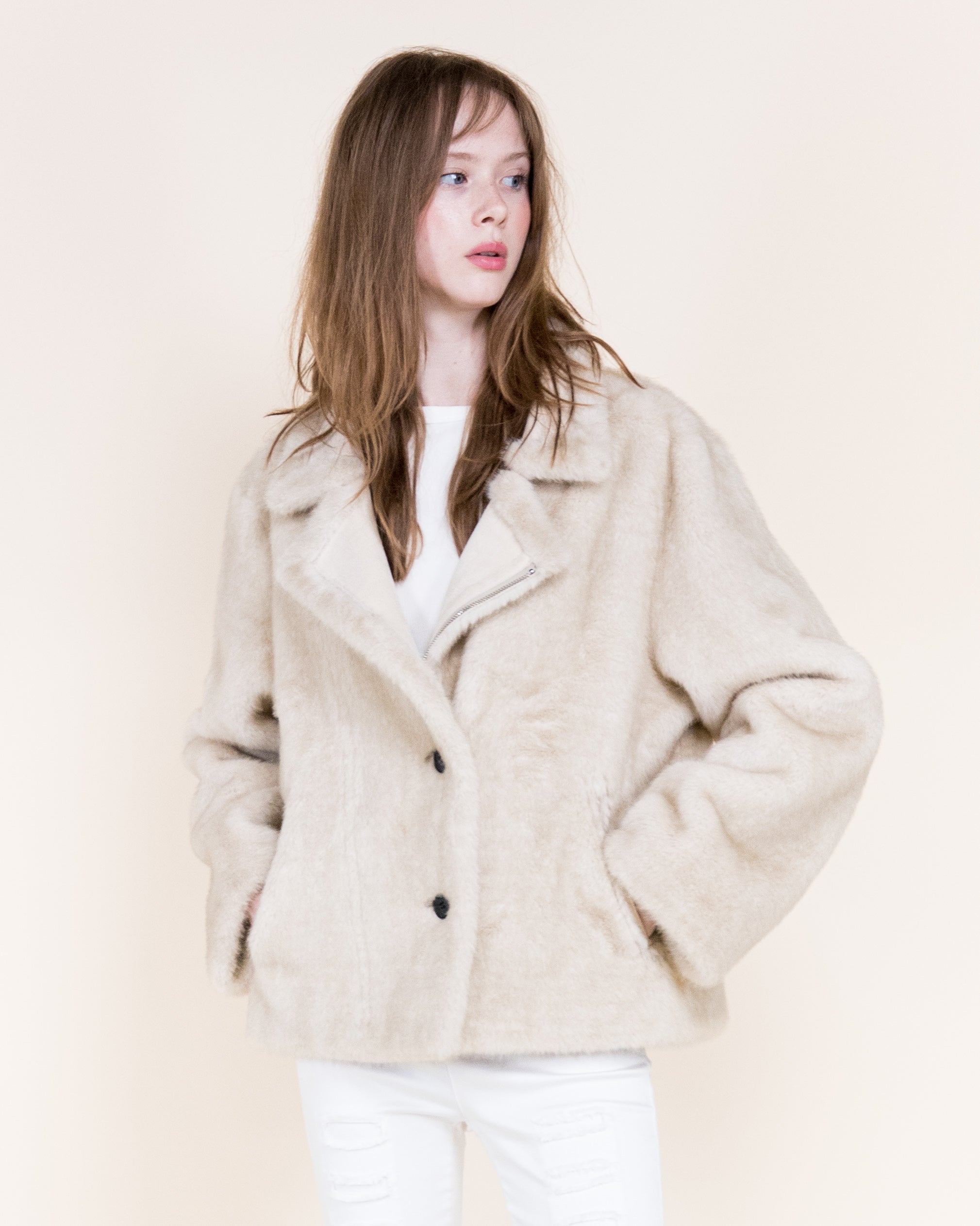 Aviatrice Reversable Zip Button Vegan Suede Fur Jacket-BLACK (S/M, L/XL) (Pack of 6)