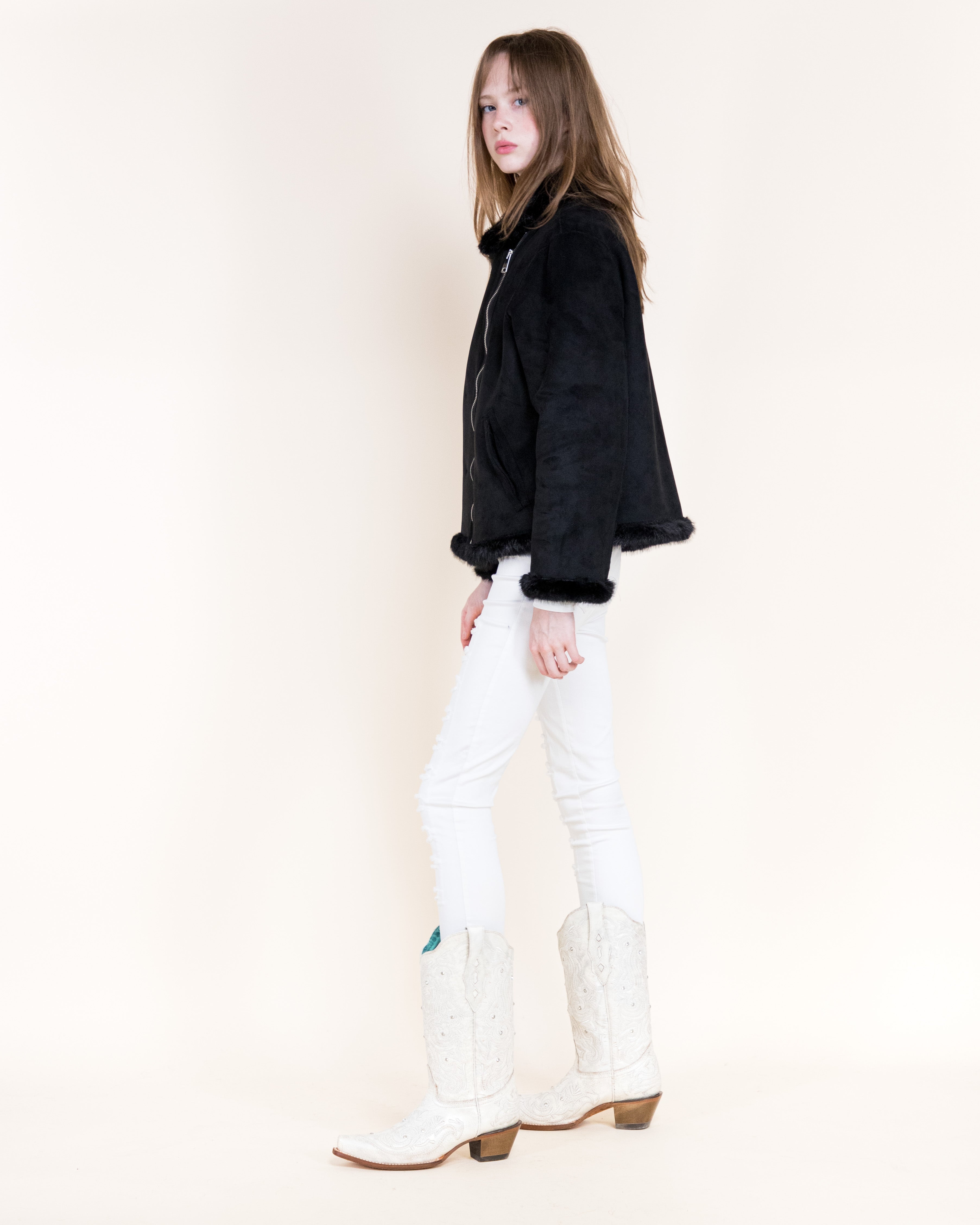 Aviatrice Reversable Zip Button Vegan Suede Fur Jacket-BLACK (S/M, L/XL) (Pack of 6)