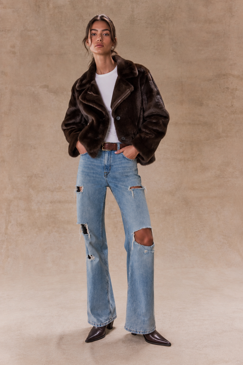 Aviatrice Reversable Zip Button Vegan Suede Fur Jacket- BROWN (S/M, L/XL) (Pack of 6)