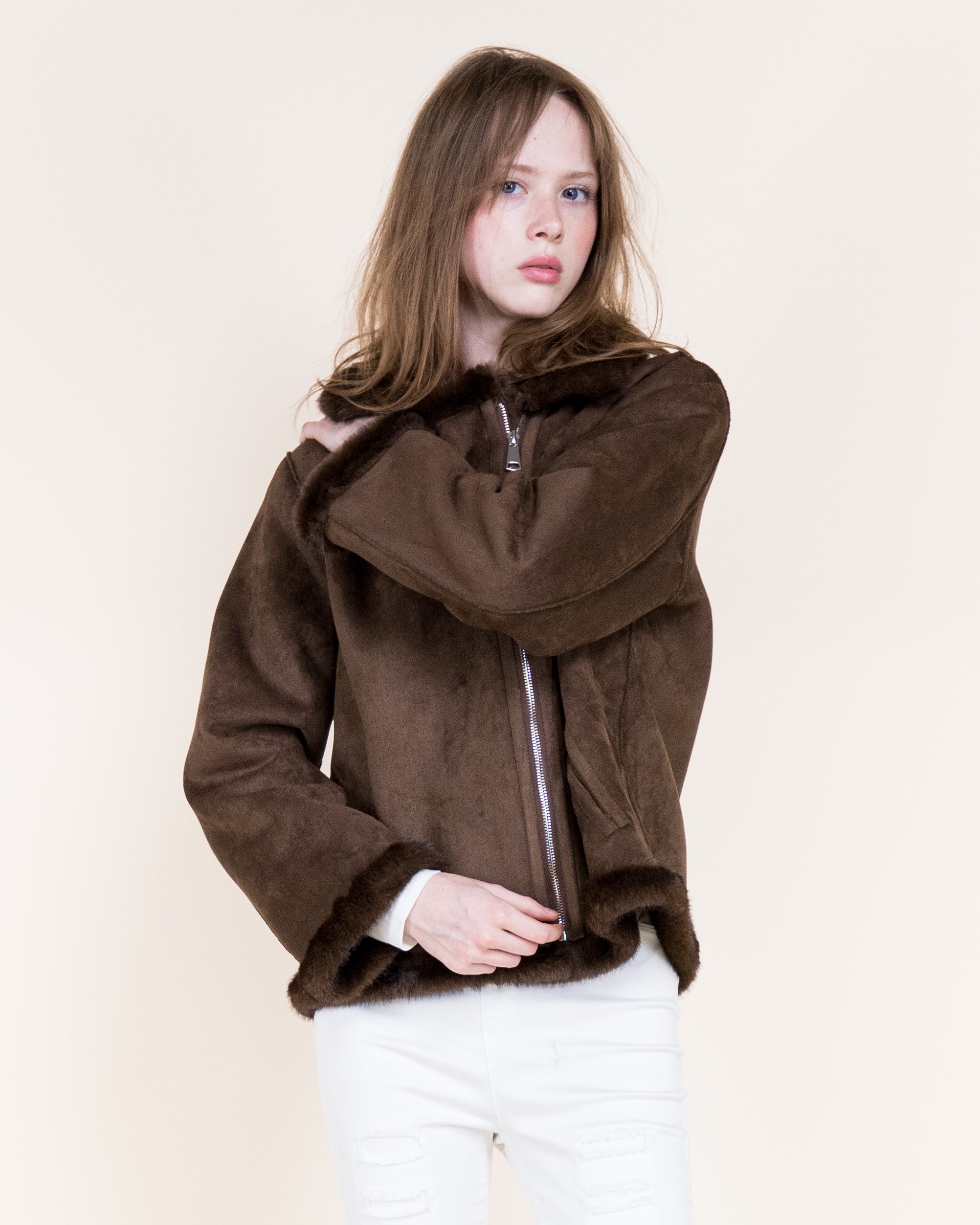 Aviatrice Reversable Zip Button Vegan Suede Fur Jacket-BLACK (S/M, L/XL) (Pack of 6)