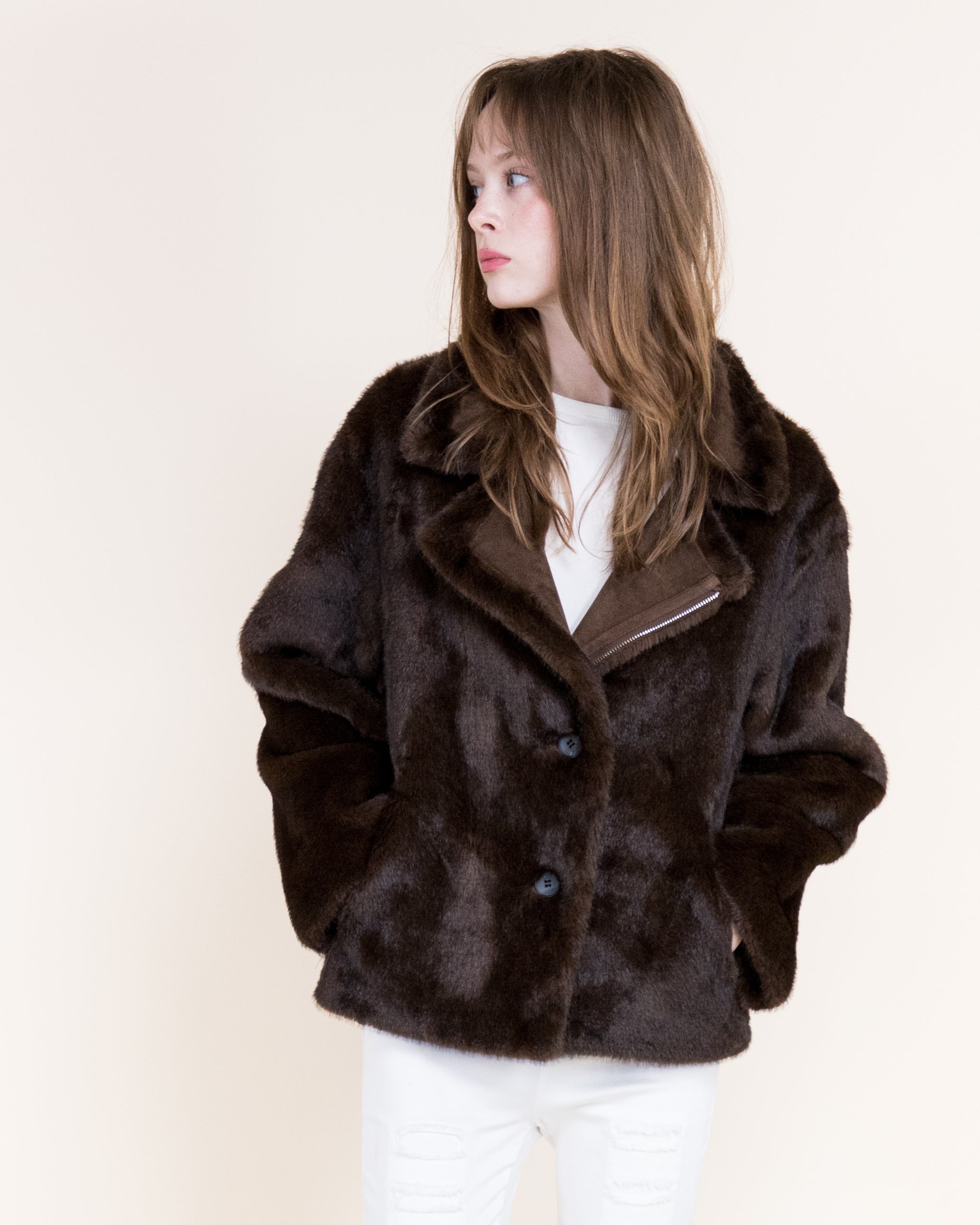 Aviatrice Reversable Zip Button Vegan Suede Fur Jacket-BLACK (S/M, L/XL) (Pack of 6)