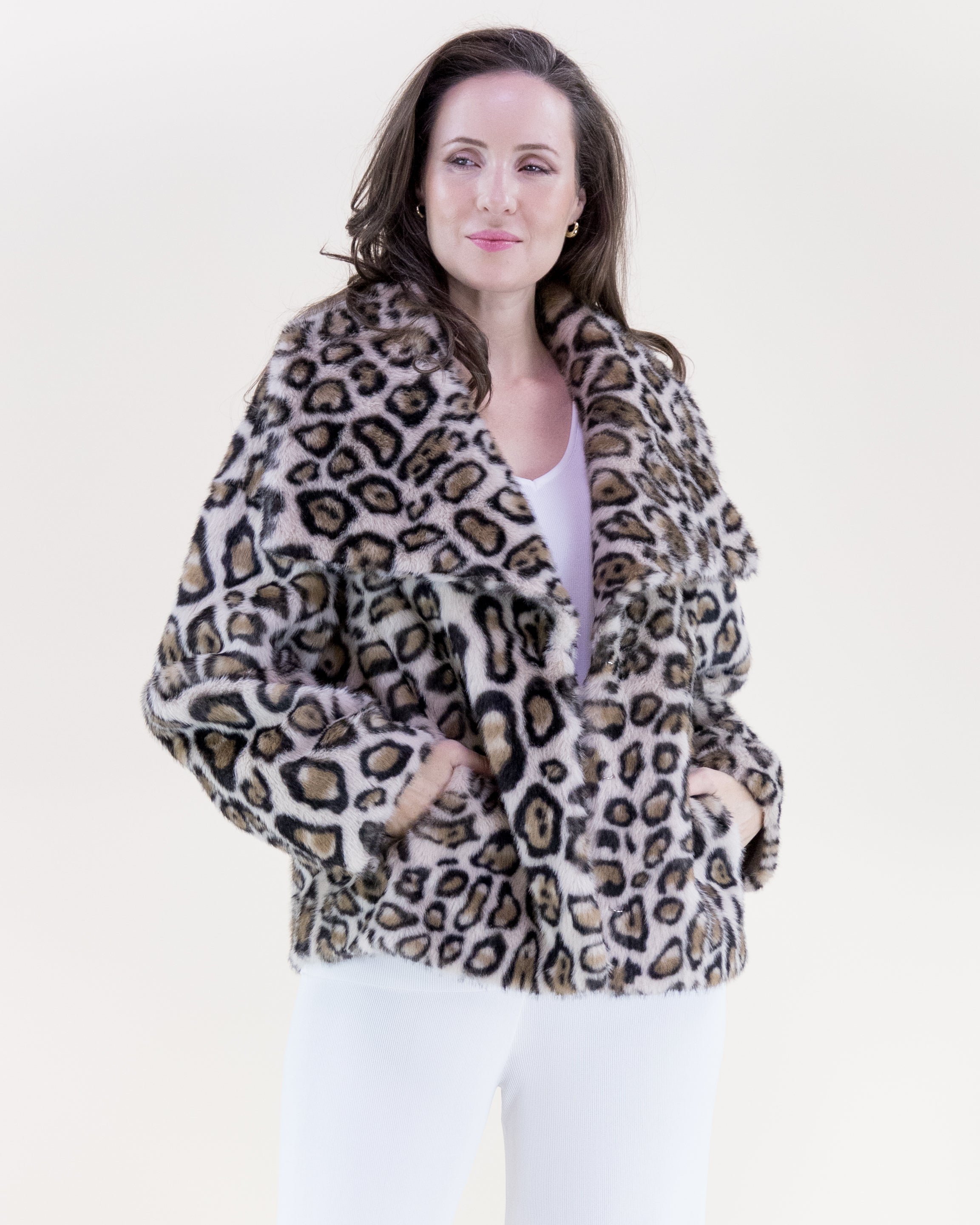 Leopard Wide Lapel Faux Fur Jacket - CAMEL (OS) (Pack of 6)