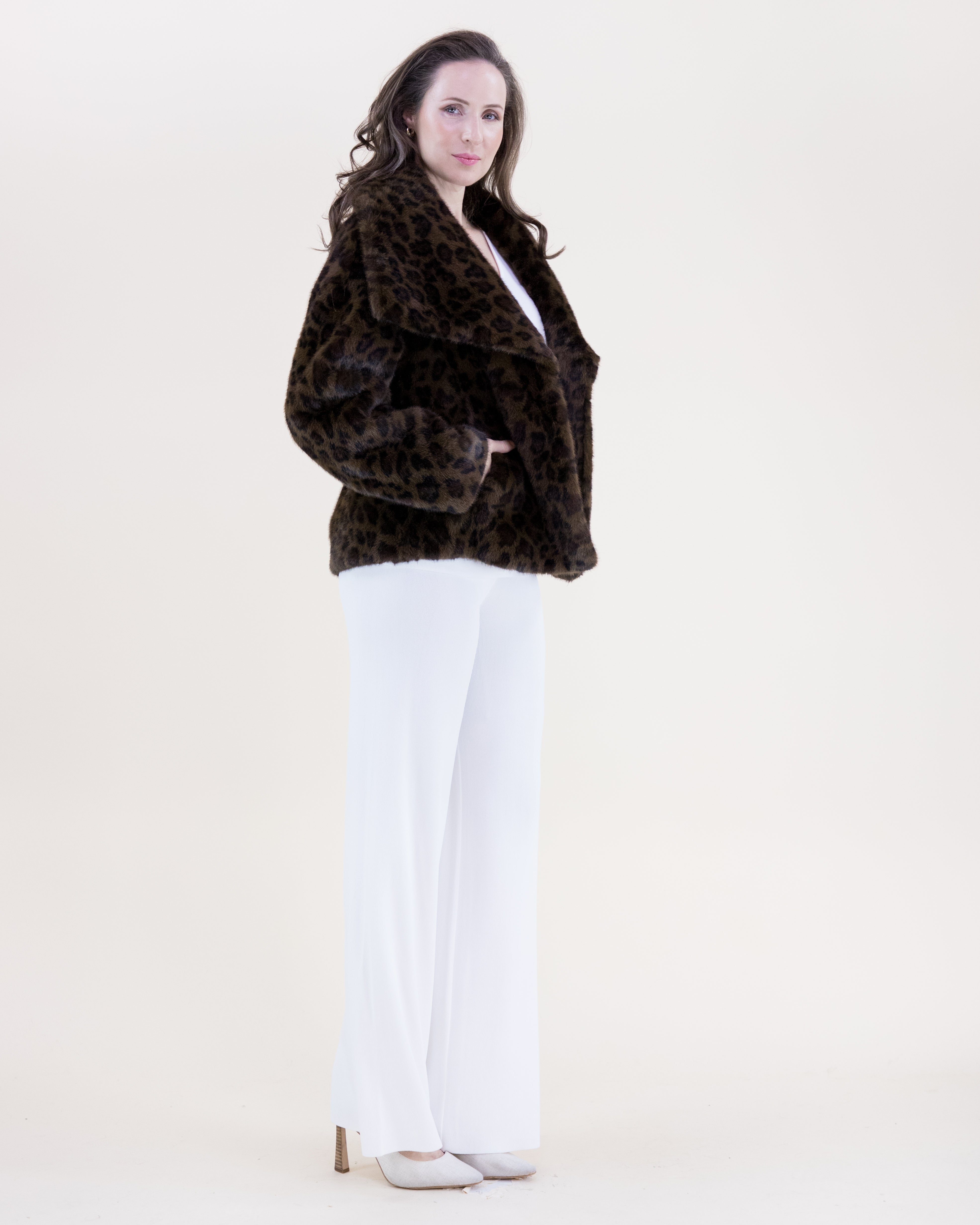 Leopard Wide Lapel Faux Fur Jacket - CAMEL (OS) (Pack of 6)