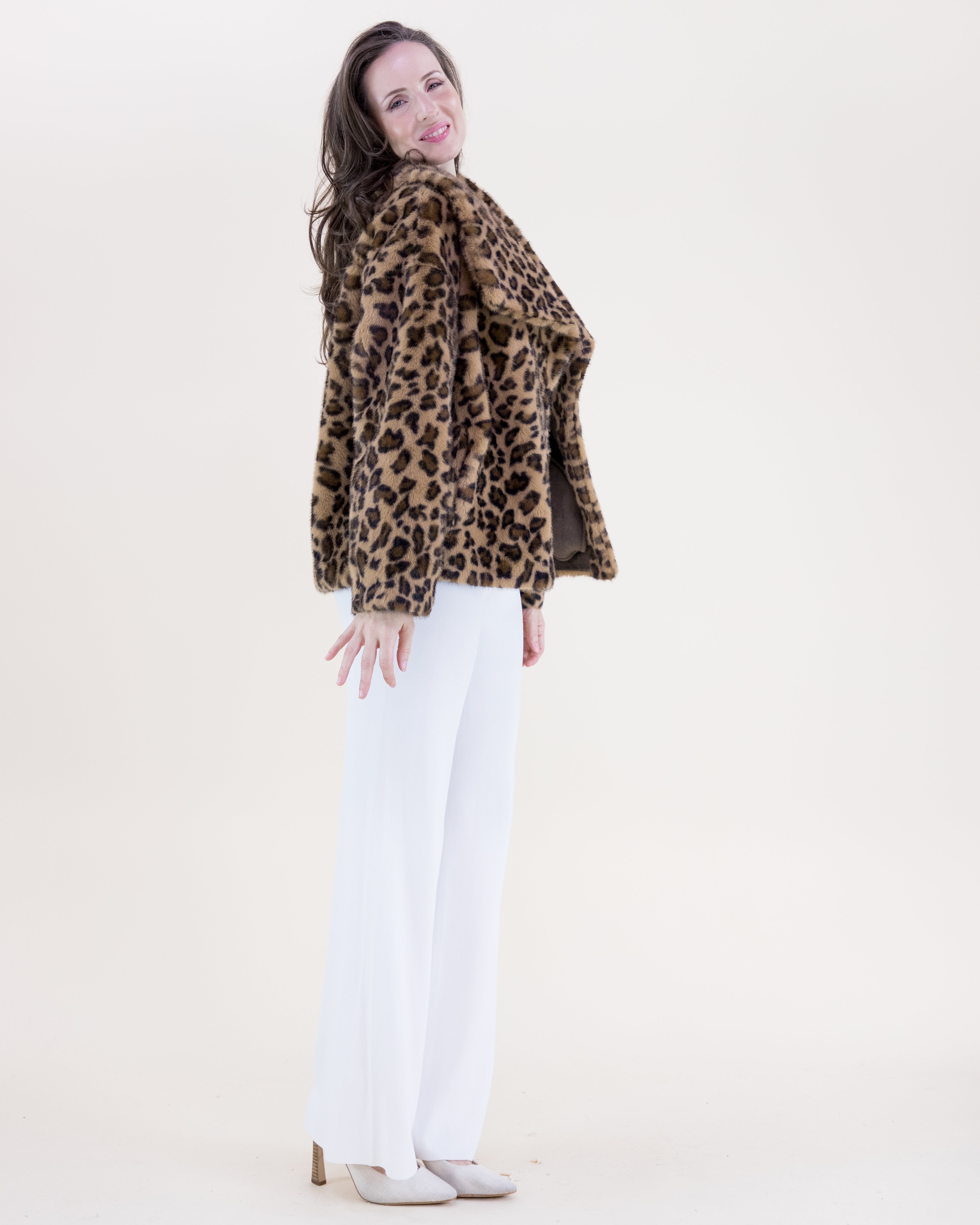Leopard Wide Lapel Faux Fur Jacket - CAMEL (OS) (Pack of 6)
