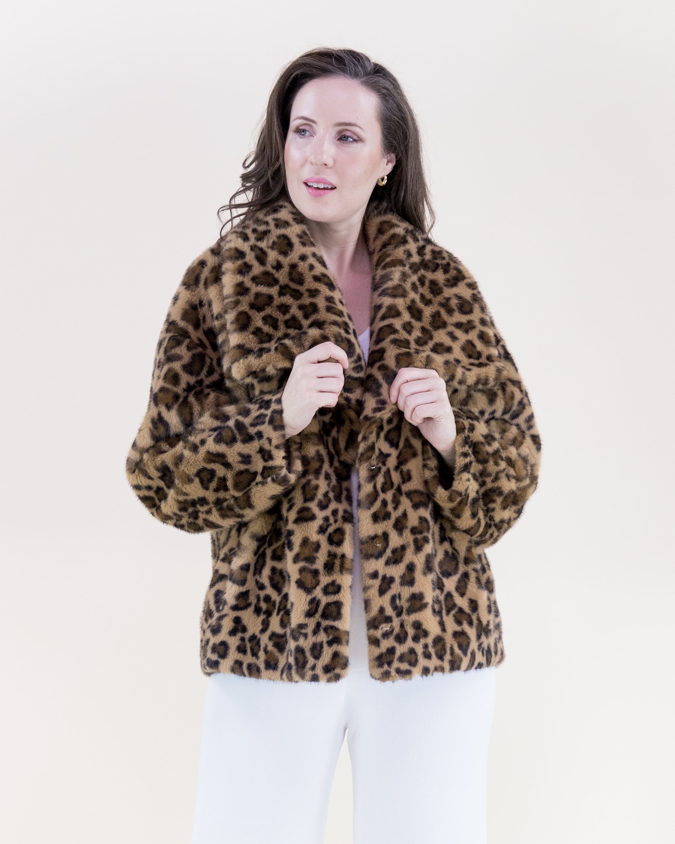 Leopard Wide Lapel Faux Fur Jacket - CAMEL (OS) (Pack of 6)