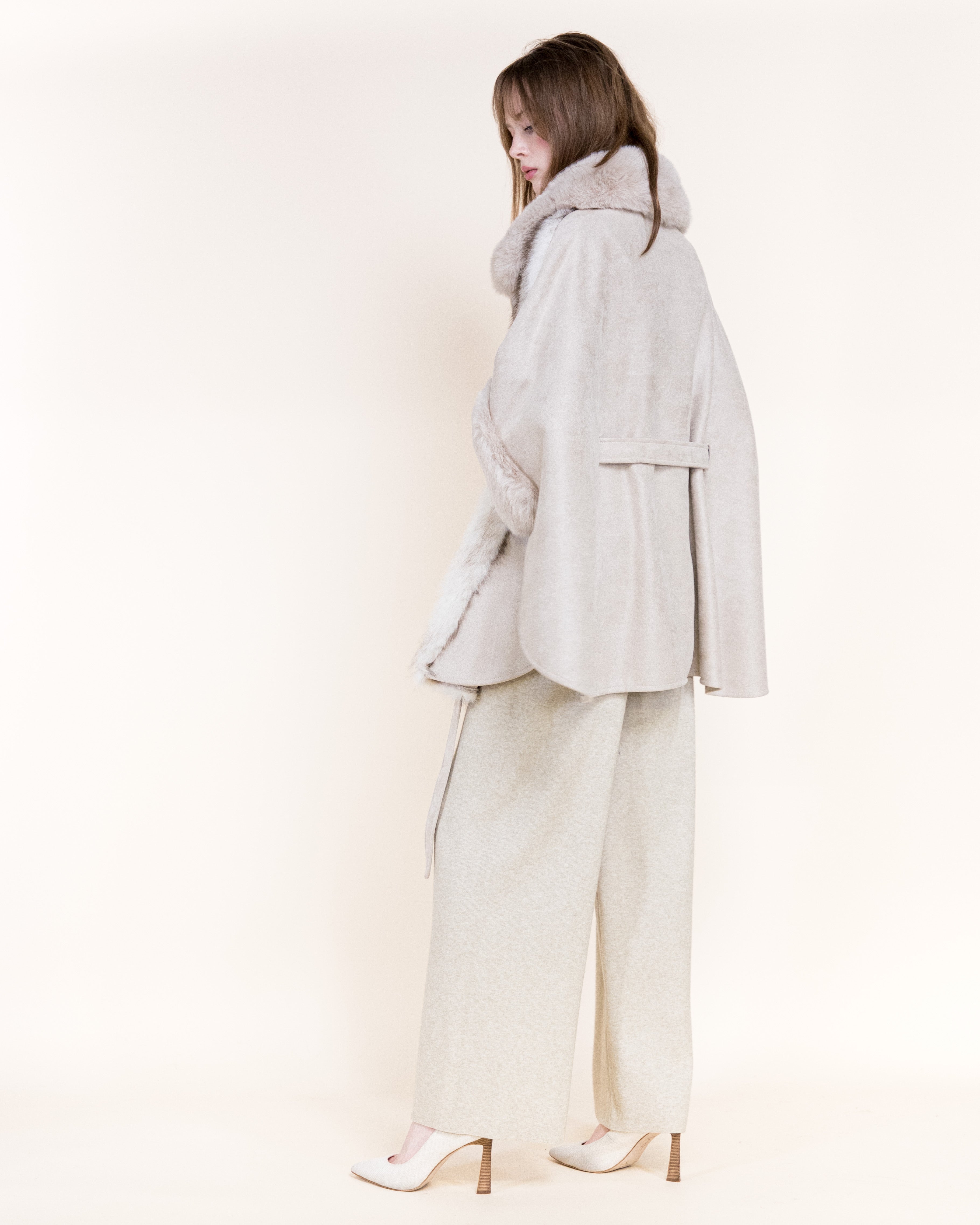 Striped Vegan Fur Neck Toggle Suede Belted Cape - KHAKI (OS) (Pack of 6)