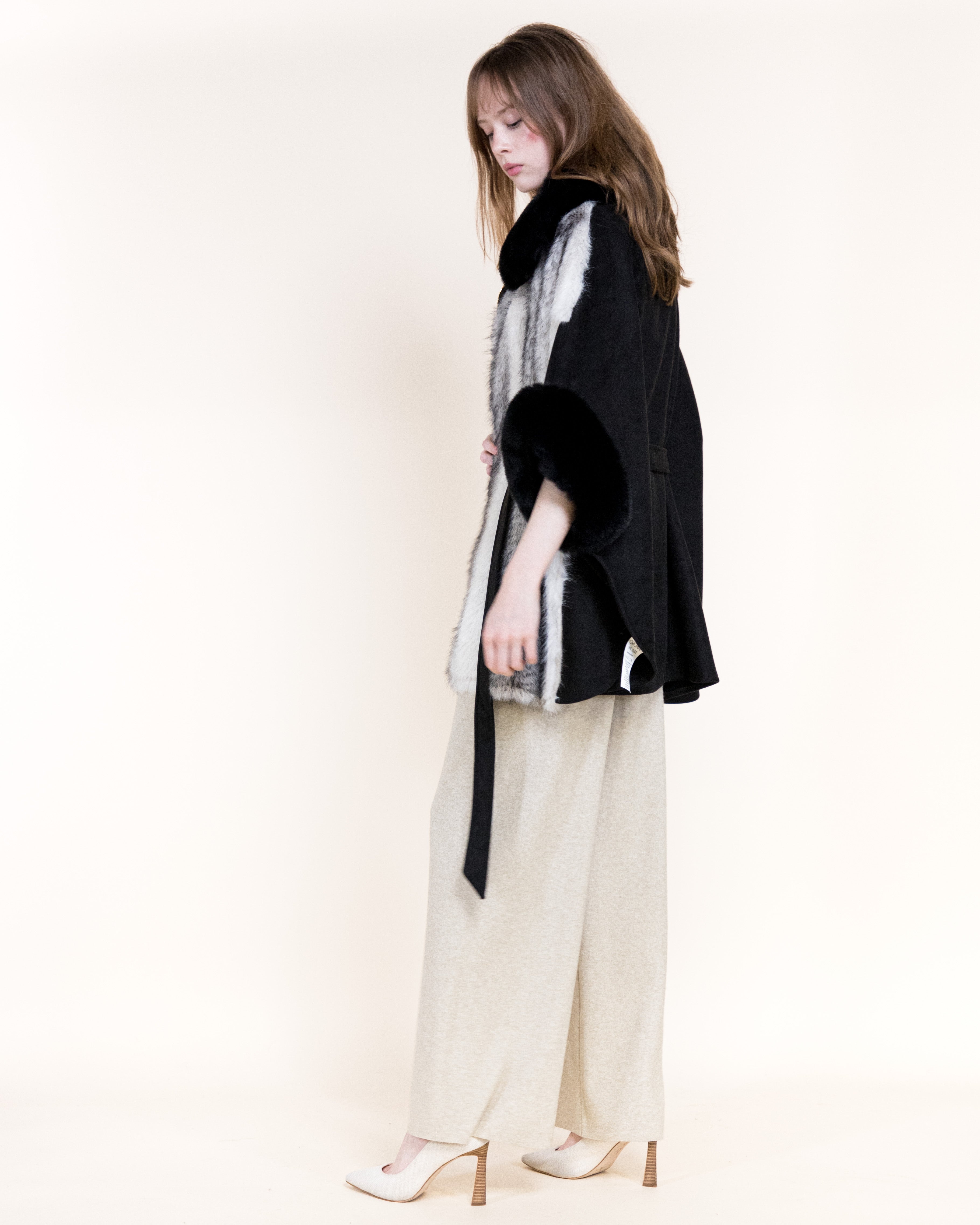 Striped Vegan Fur Neck Toggle Suede Belted Cape - KHAKI (OS) (Pack of 6)