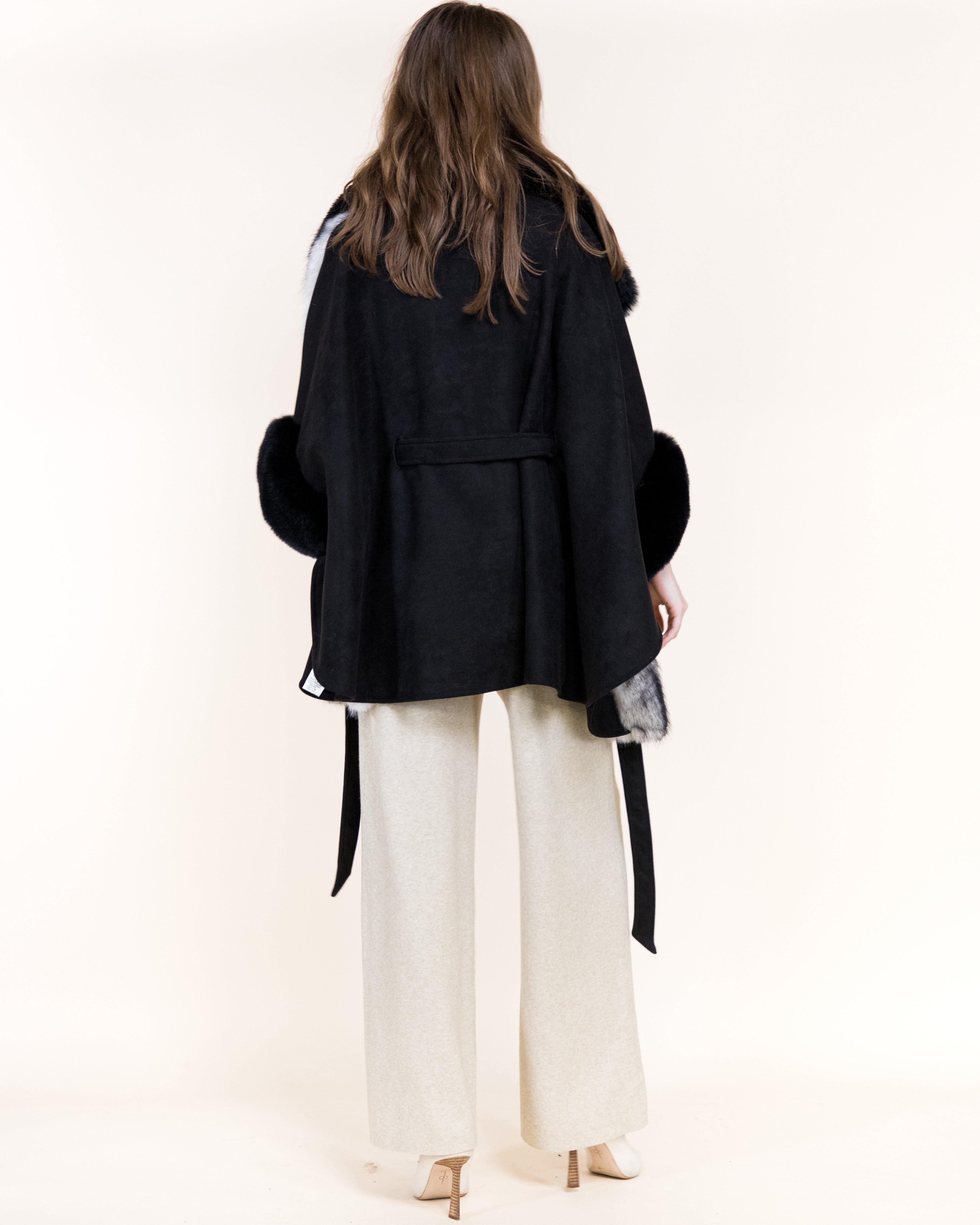 Striped Vegan Fur Neck Toggle Suede Belted Cape - KHAKI (OS) (Pack of 6)