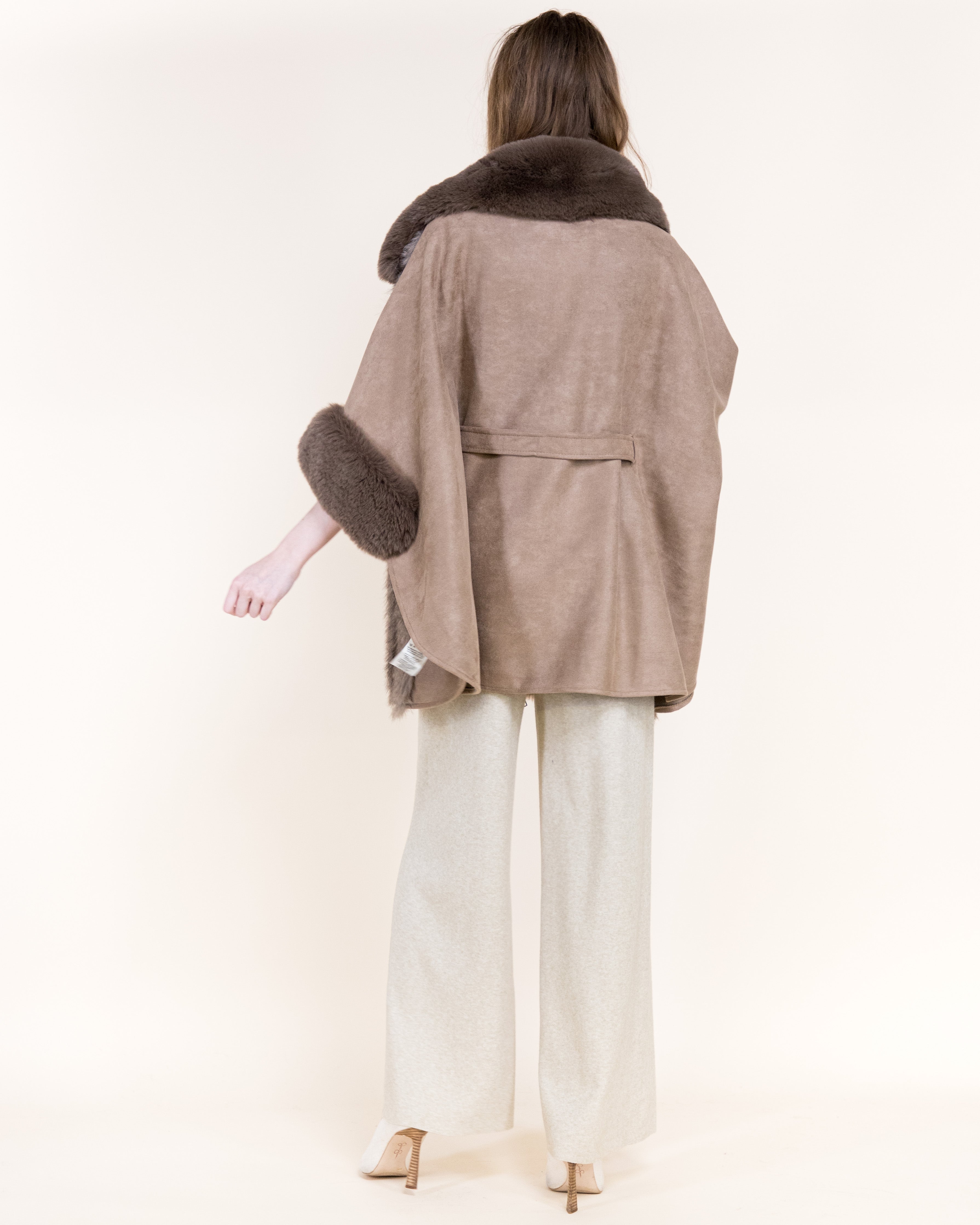 Striped Vegan Fur Neck Toggle Suede Belted Cape - KHAKI (OS) (Pack of 6)
