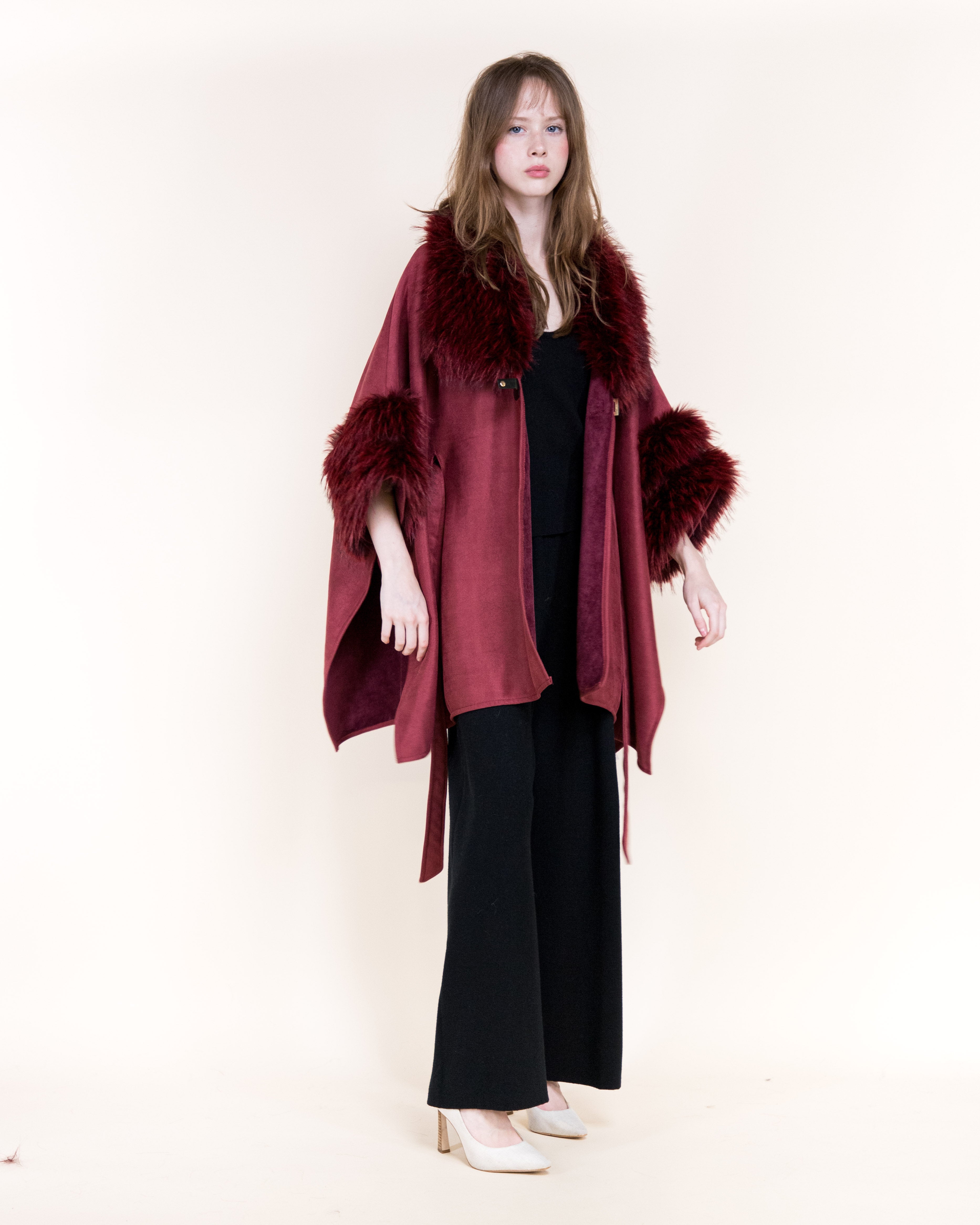 Highland Vegan Fur Neck Toggle Suede Belted Cape - BEIGE (OS) (Pack of 6)