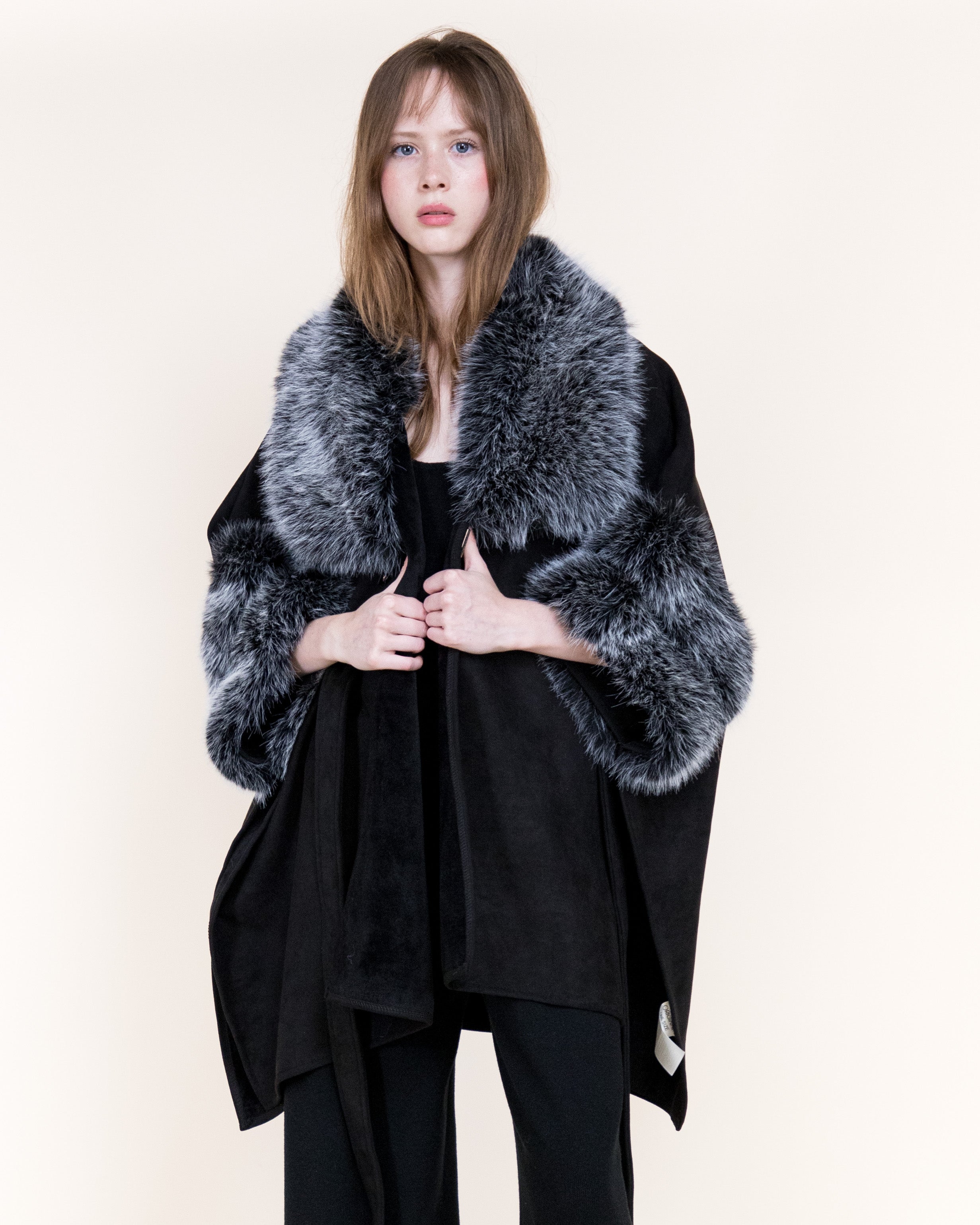 Highland Vegan Fur Neck Toggle Suede Belted Cape - BEIGE (OS) (Pack of 6)