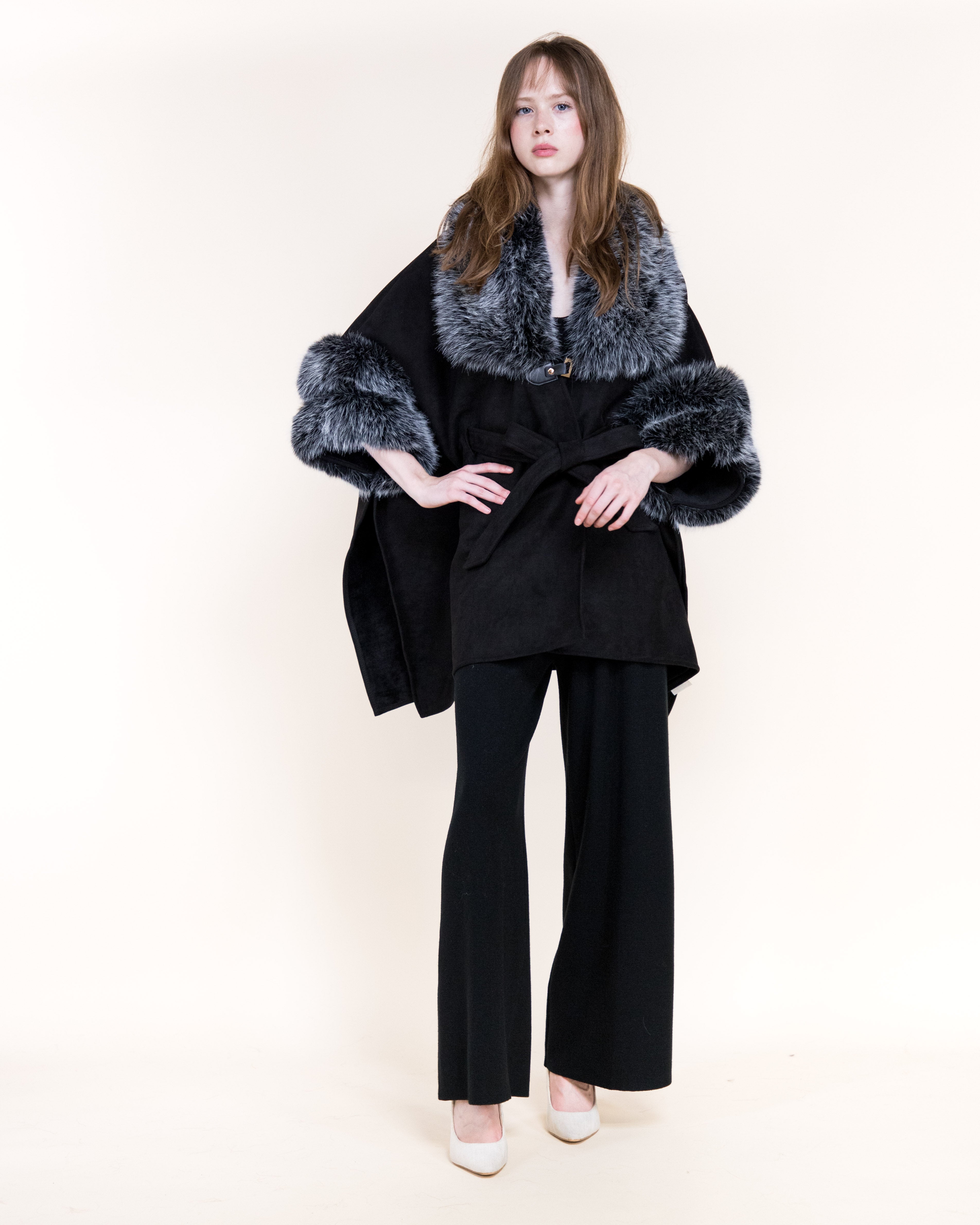Highland Vegan Fur Neck Toggle Suede Belted Cape - BEIGE (OS) (Pack of 6)