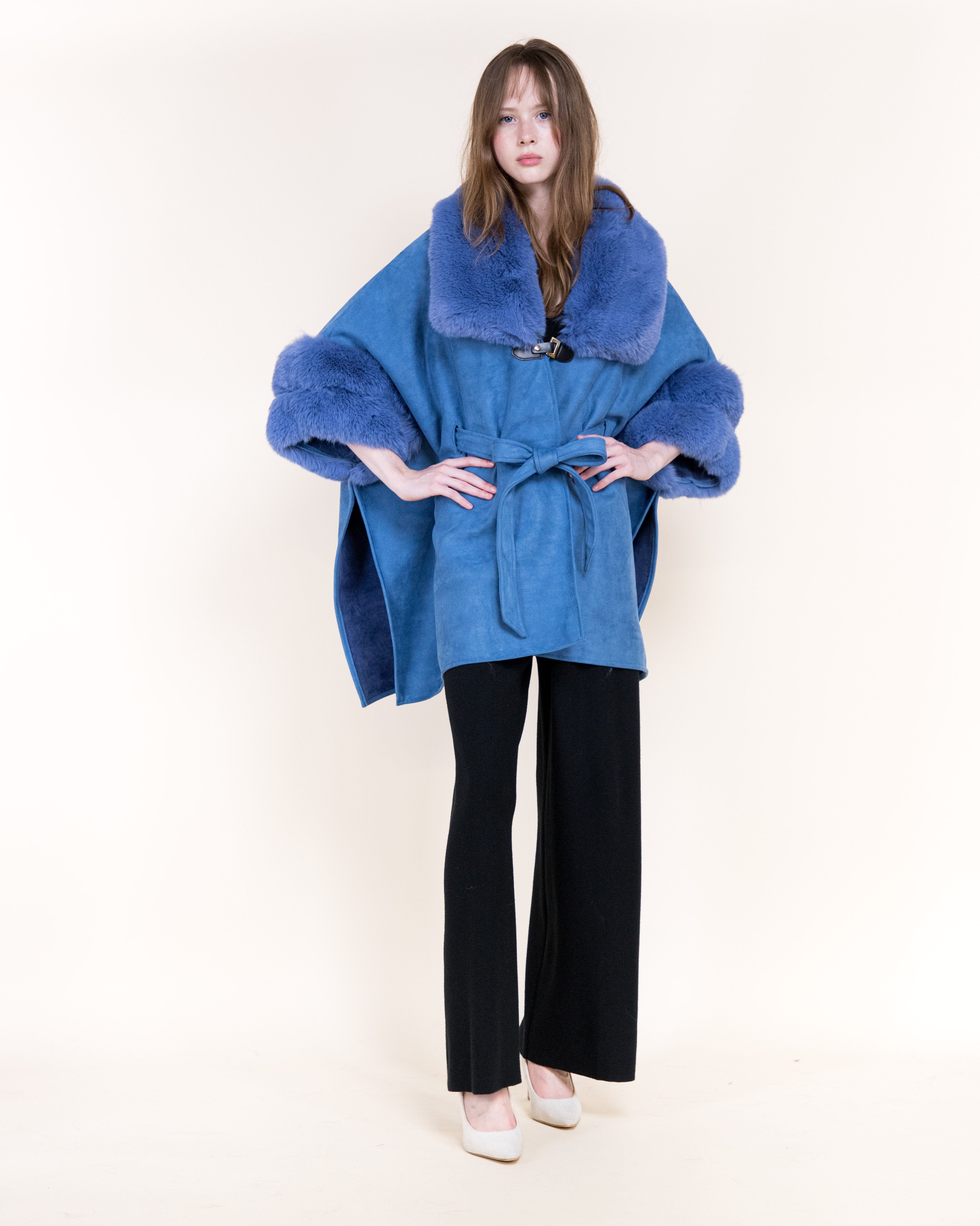 Highland Vegan Fur Neck Toggle Suede Belted Cape - BEIGE (OS) (Pack of 6)