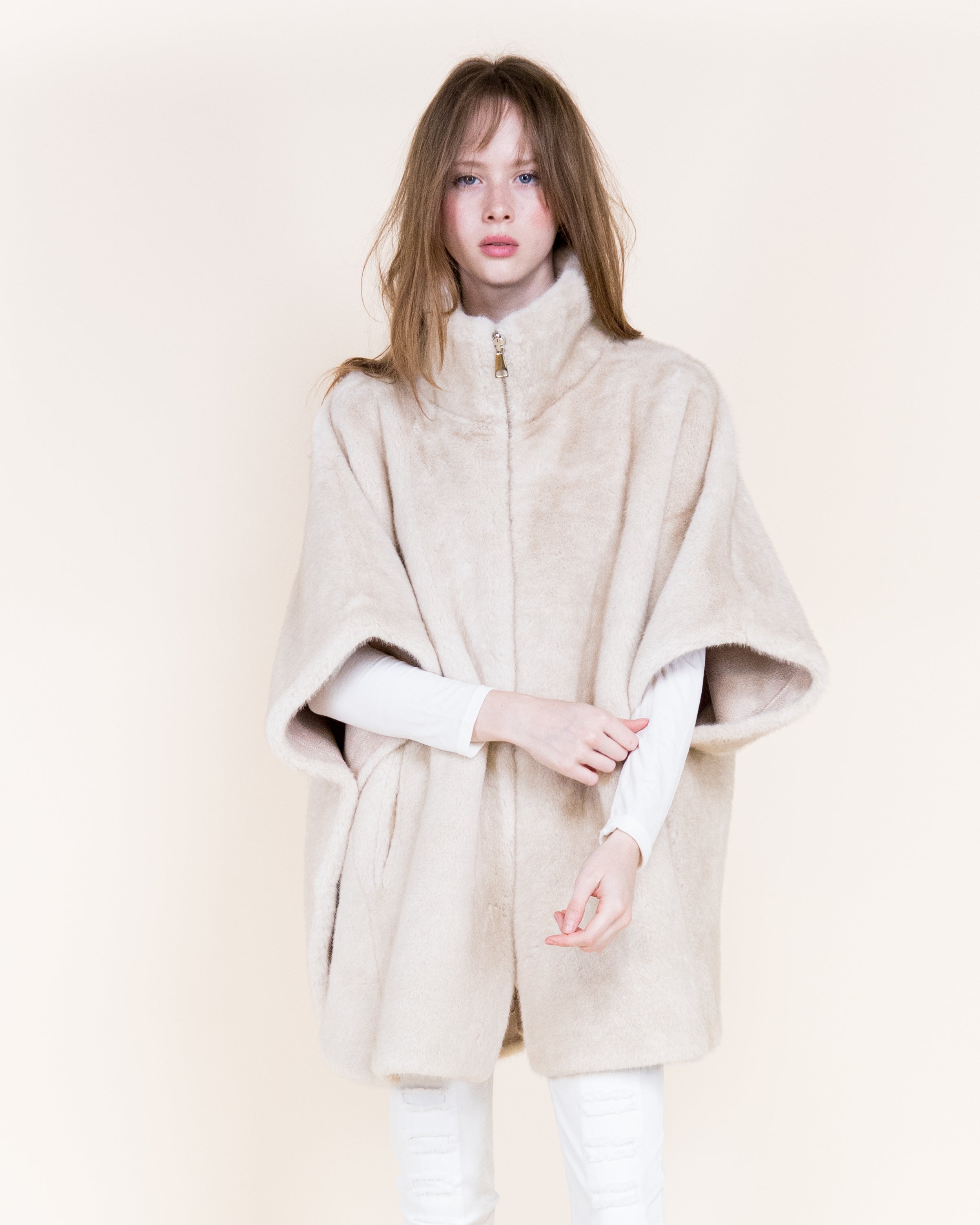 Aviatrice Reversible Zip Up Vegan Leather Fur Cape - CAMEL (OS) (Pack of 6)