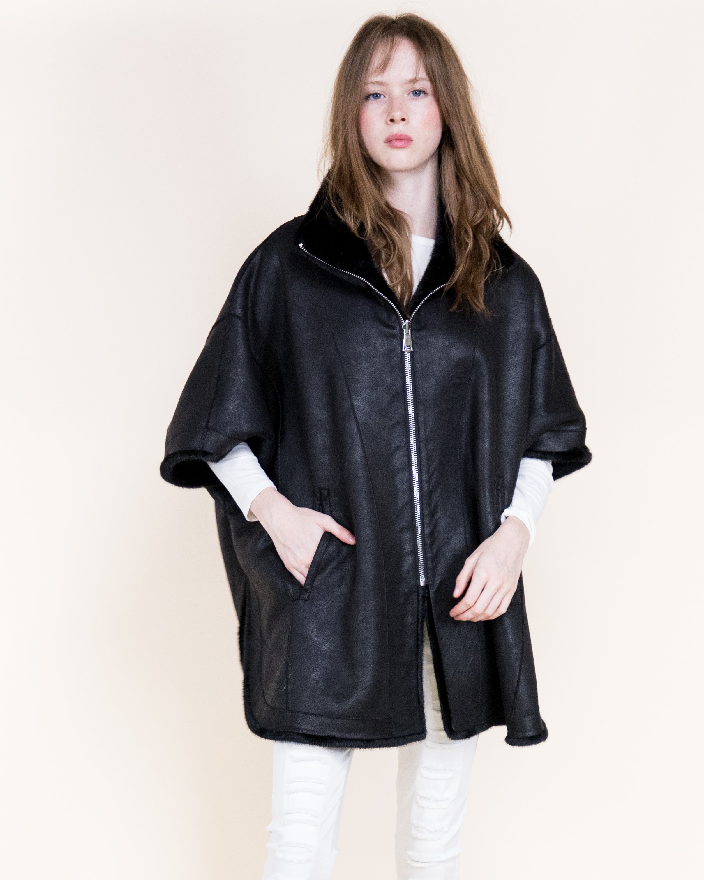 Aviatrice Reversible Zip Up Vegan Leather Fur Cape - CAMEL (OS) (Pack of 6)