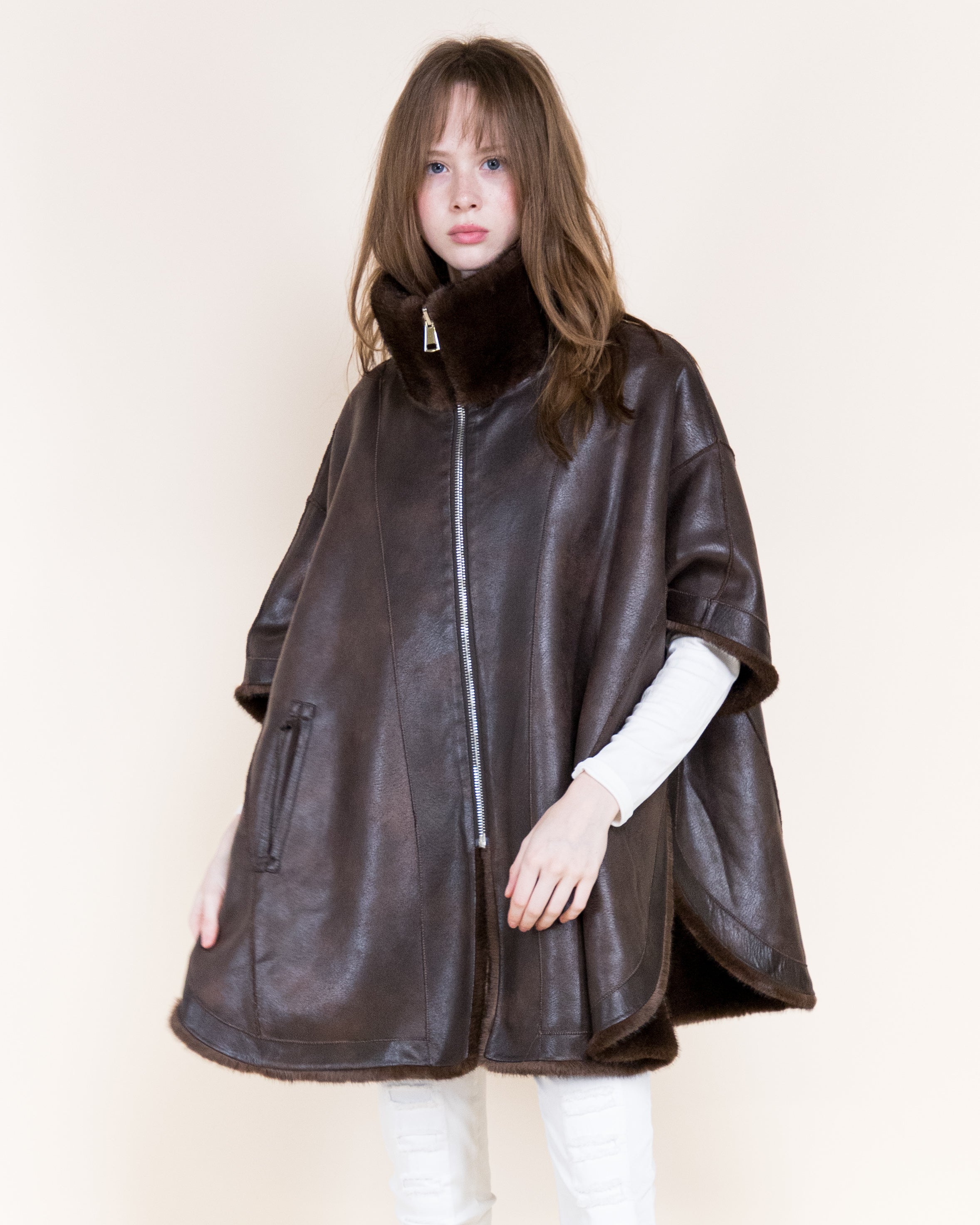 Aviatrice Reversible Zip Up Vegan Leather Fur Cape - CAMEL (OS) (Pack of 6)