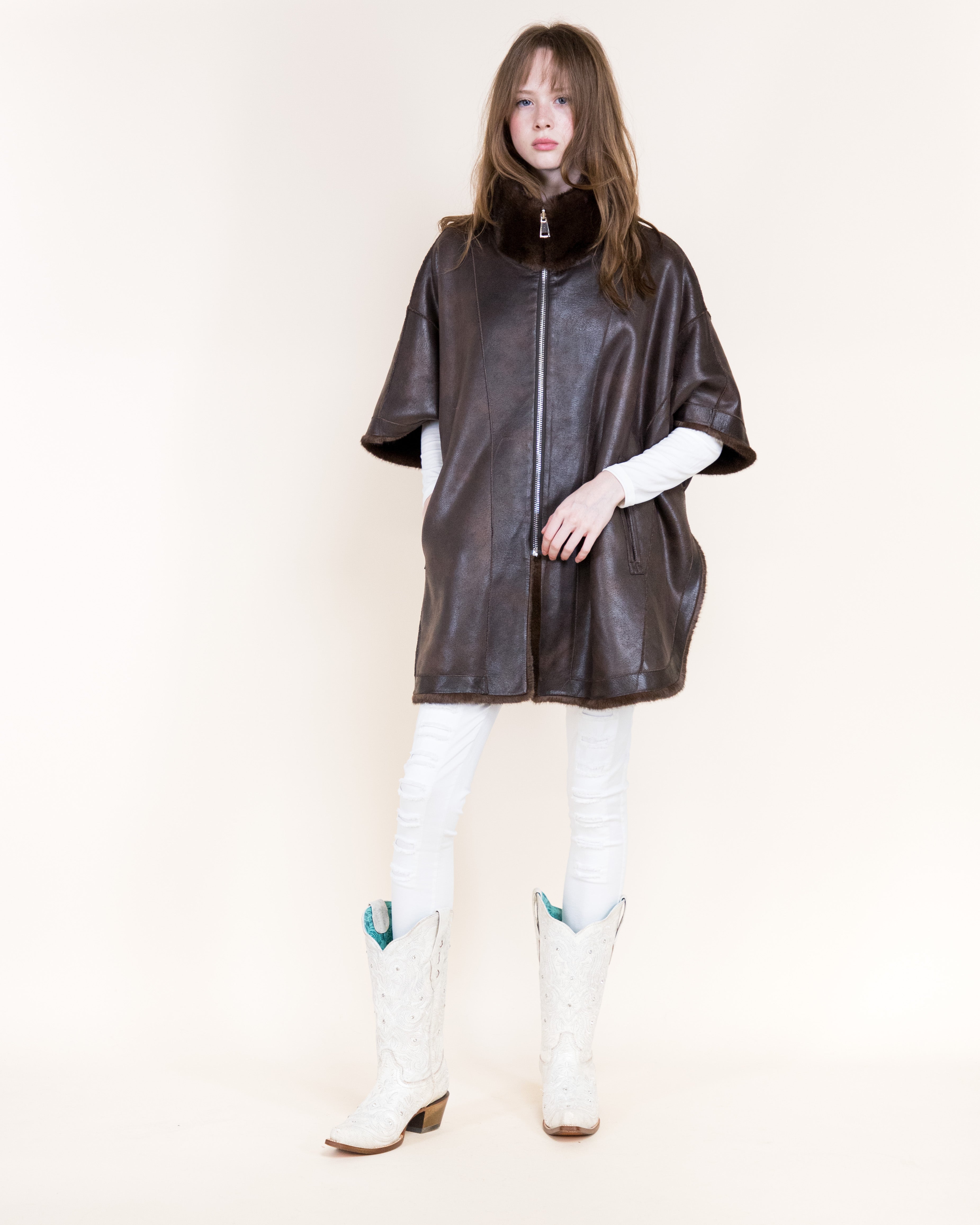 Aviatrice Reversible Zip Up Vegan Leather Fur Cape - CAMEL (OS) (Pack of 6)
