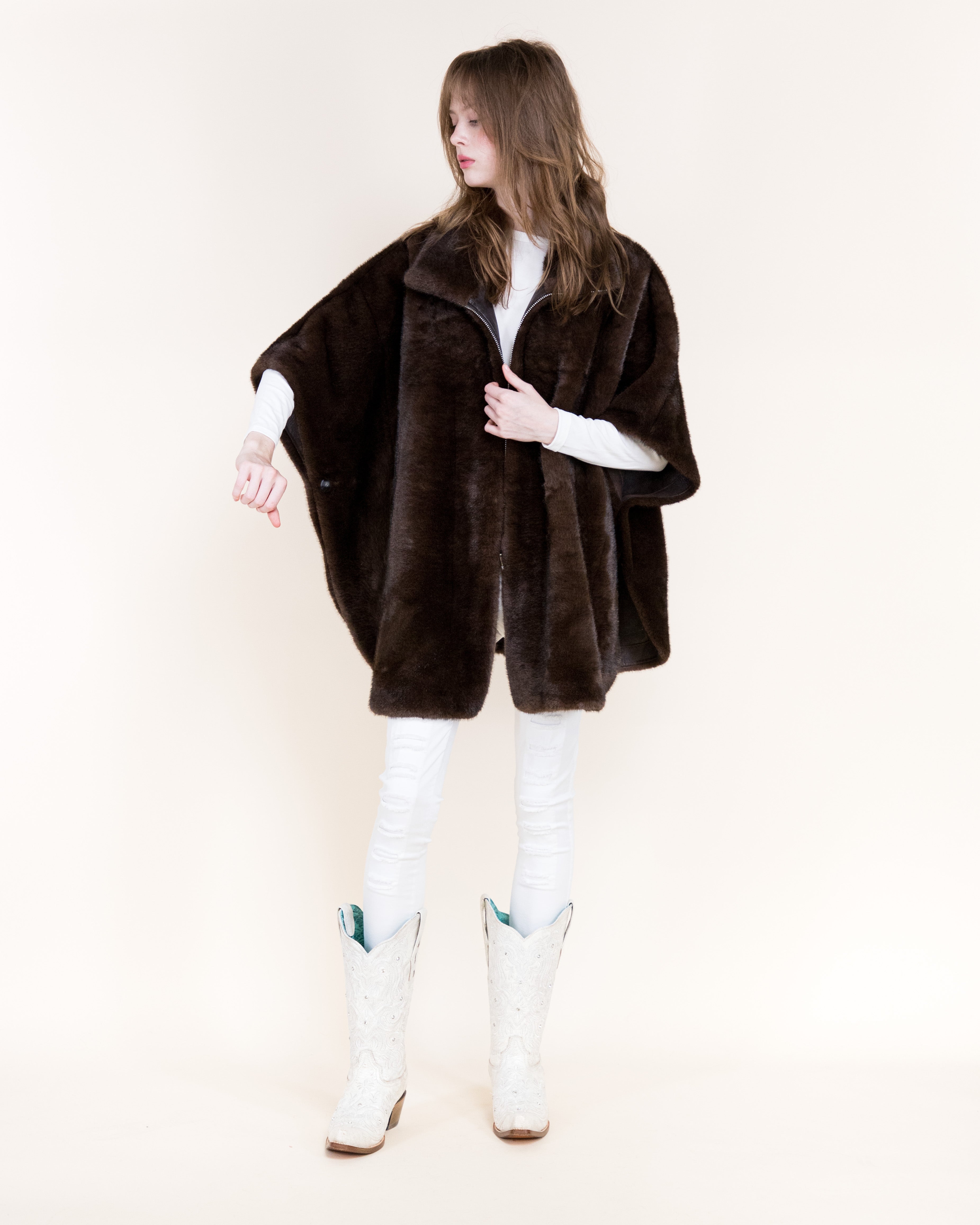 Aviatrice Reversible Zip Up Vegan Leather Fur Cape - CAMEL (OS) (Pack of 6)