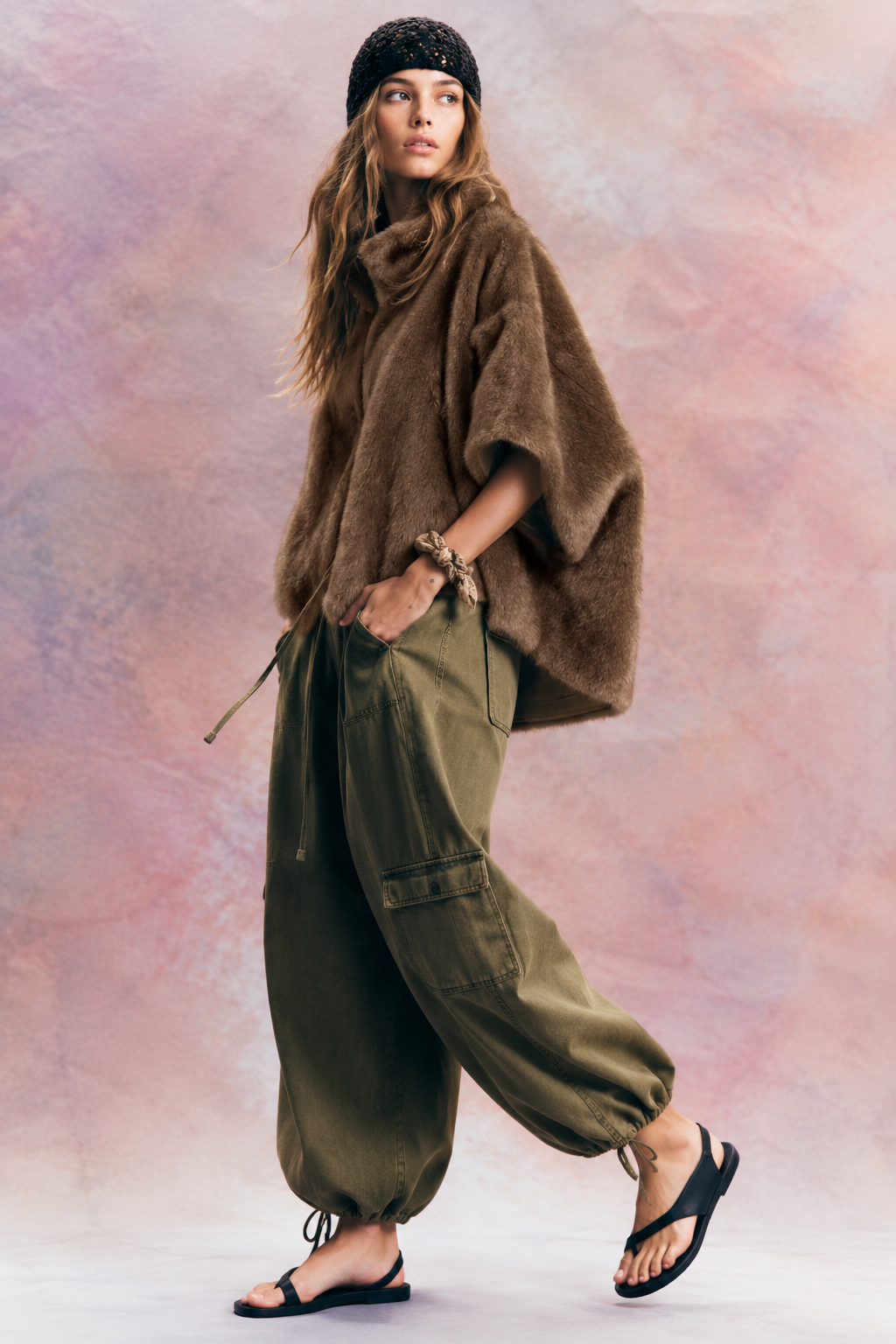 Aviatrice Reversible Zip Up Vegan Leather Fur Cape - CAMEL (OS) (Pack of 6)