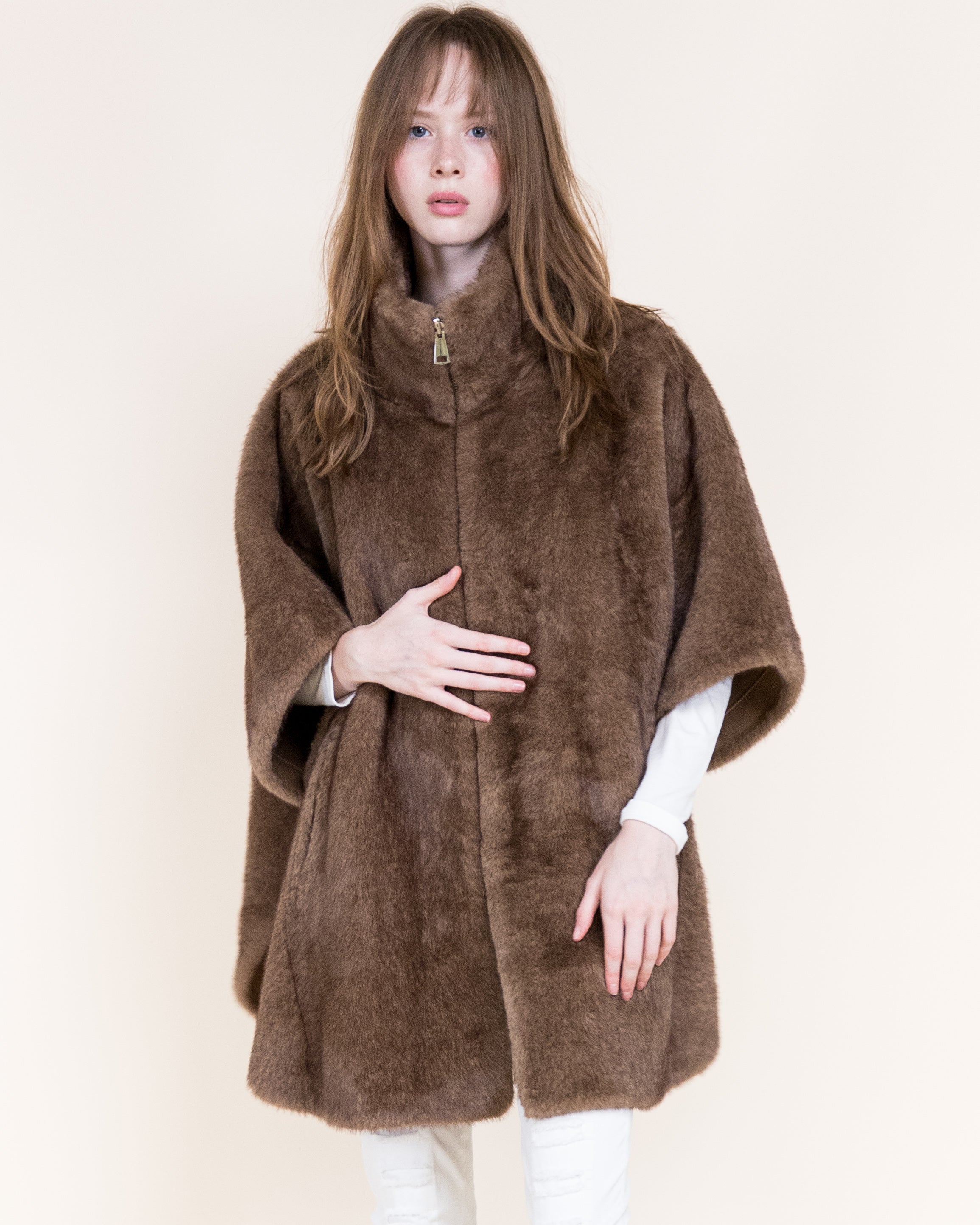 Aviatrice Reversible Zip Up Vegan Leather Fur Cape - CAMEL (OS) (Pack of 6)