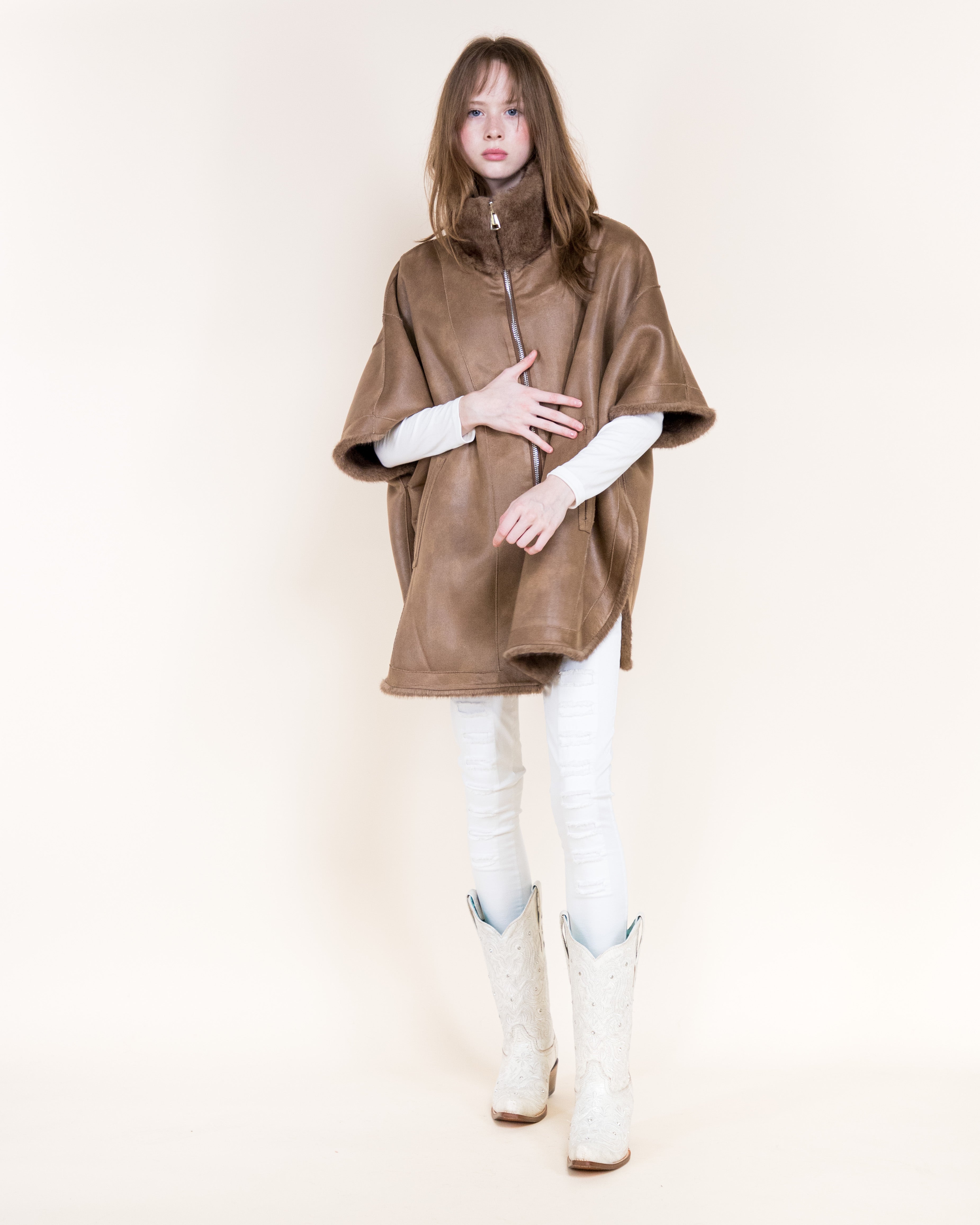 Aviatrice Reversible Zip Up Vegan Leather Fur Cape - CAMEL (OS) (Pack of 6)