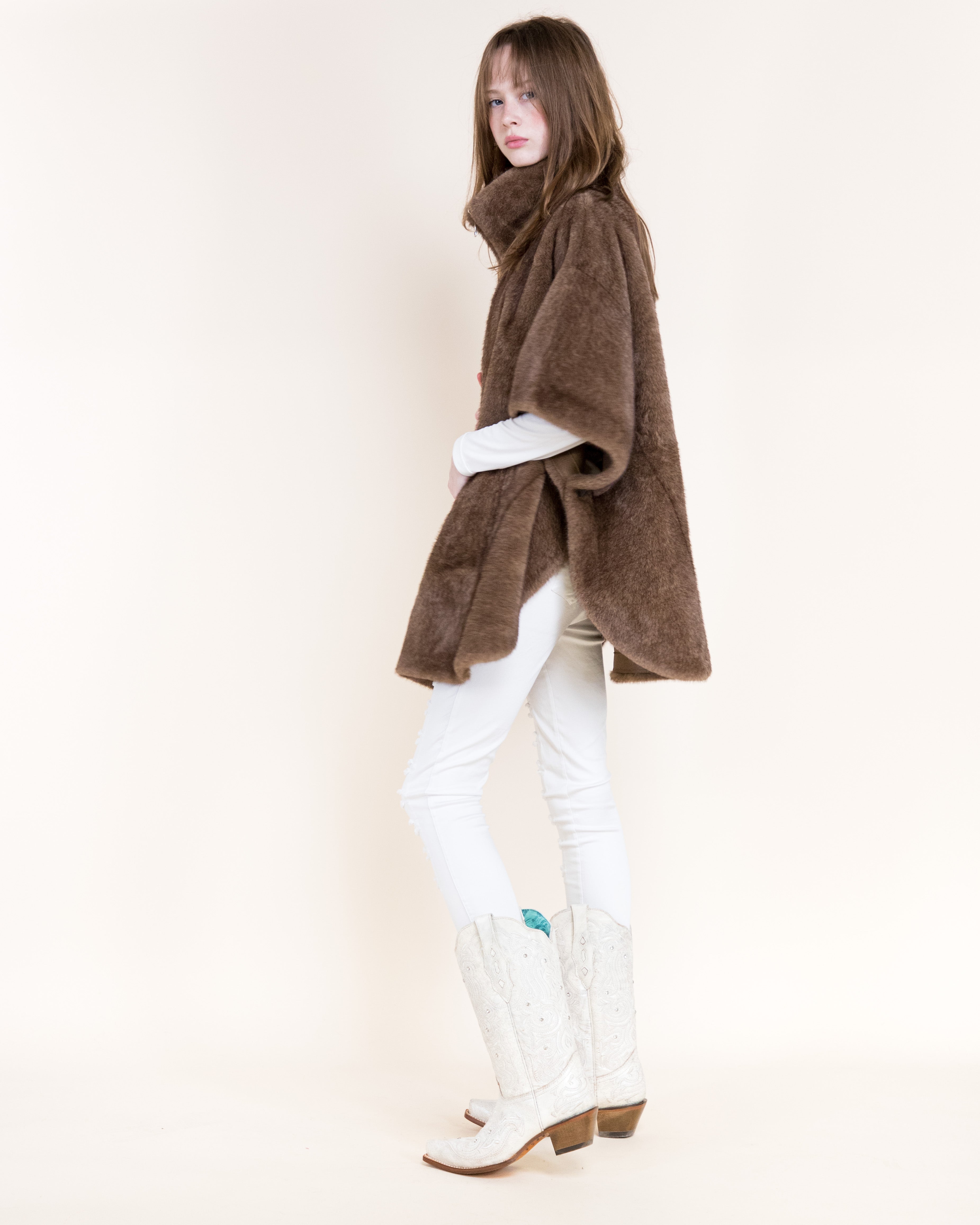 Aviatrice Reversible Zip Up Vegan Leather Fur Cape - CAMEL (OS) (Pack of 6)