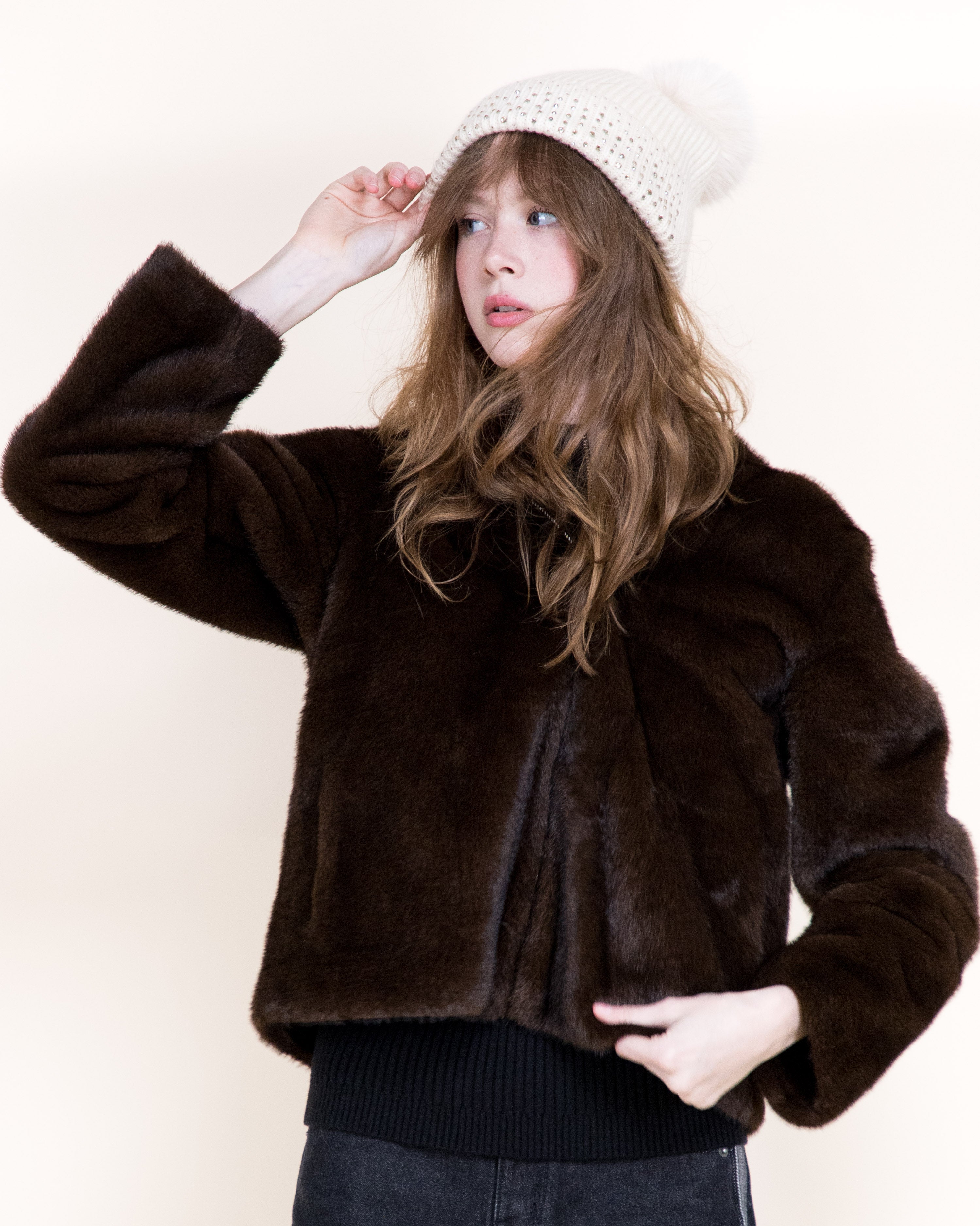 Aviatrice Reversable Hooded Vegan Leather Fur Jacket- BLACK (S/M, L/XL) (Pack of 6)