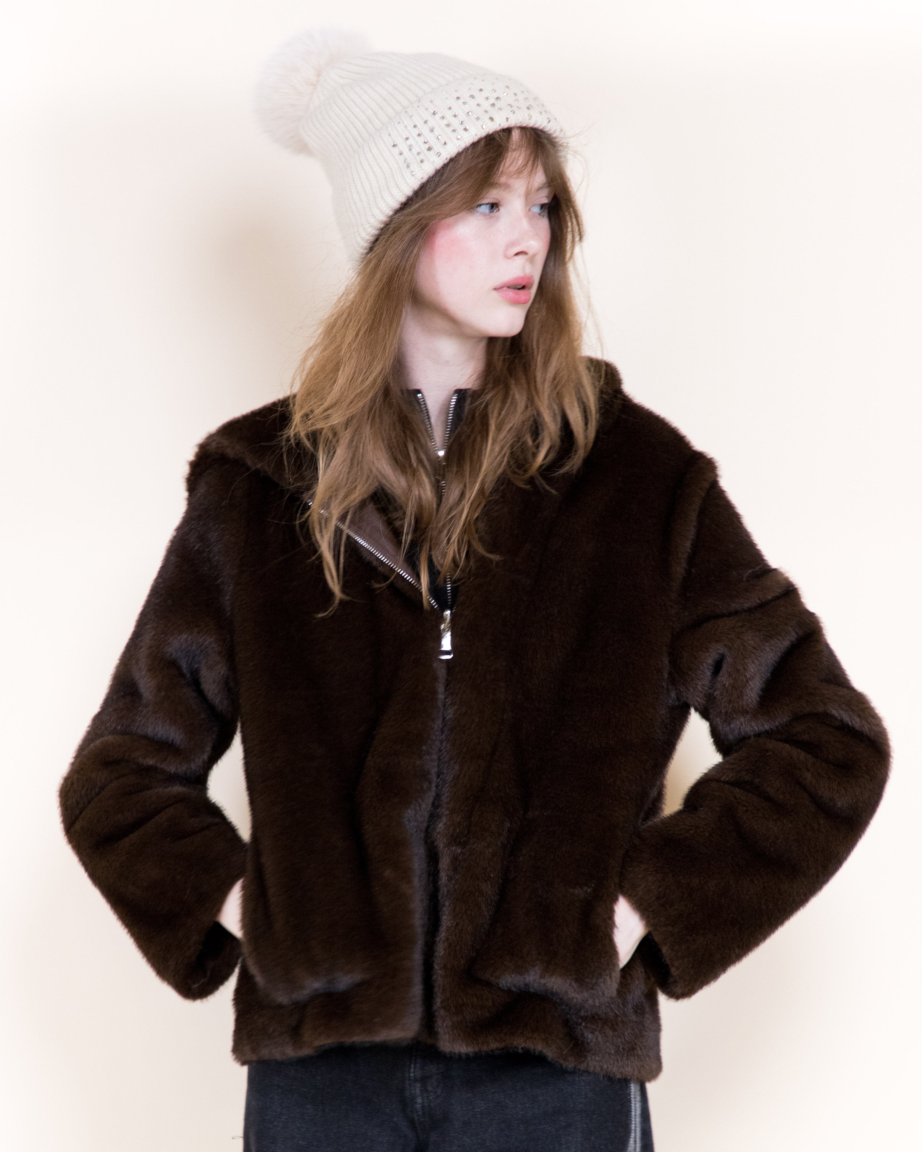 Aviatrice Reversable Hooded Vegan Leather Fur Jacket- BLACK (S/M, L/XL) (Pack of 6)