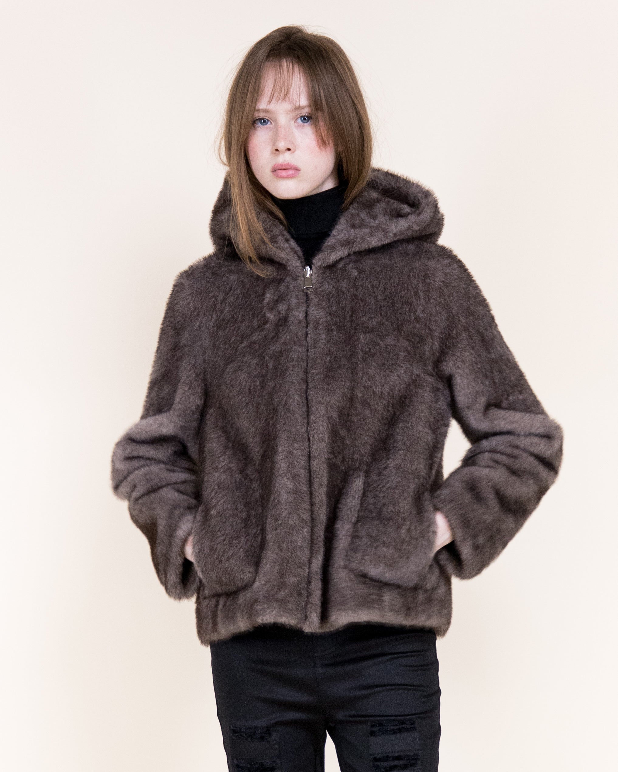Aviatrice Reversable Hooded Vegan Leather Fur Jacket- BLACK (S/M, L/XL) (Pack of 6)