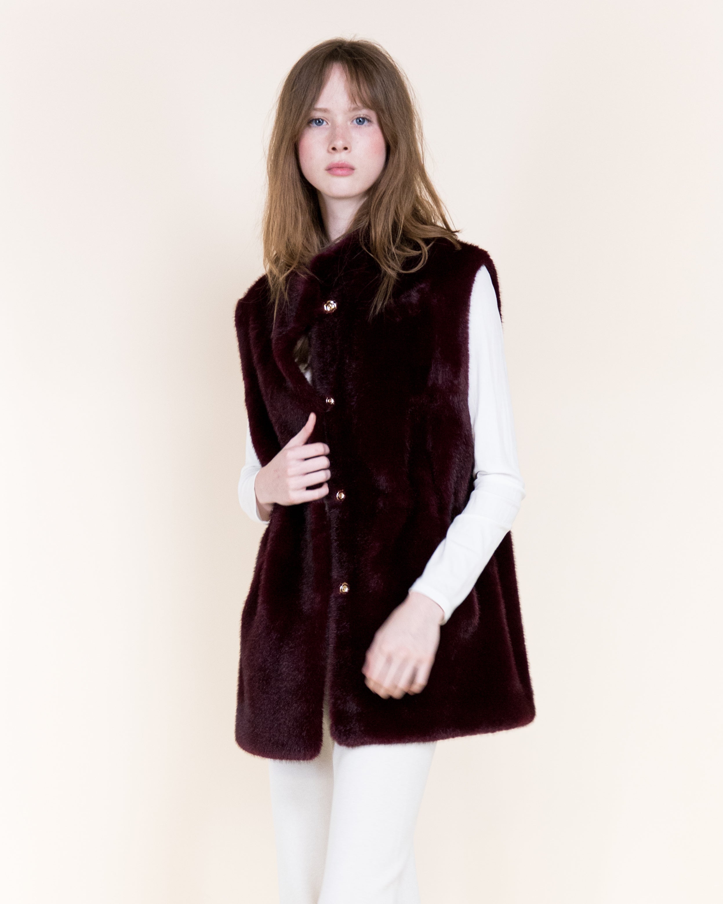 Vegan Fur Snap Button Vest - BLACK (OS) (Pack of 6)