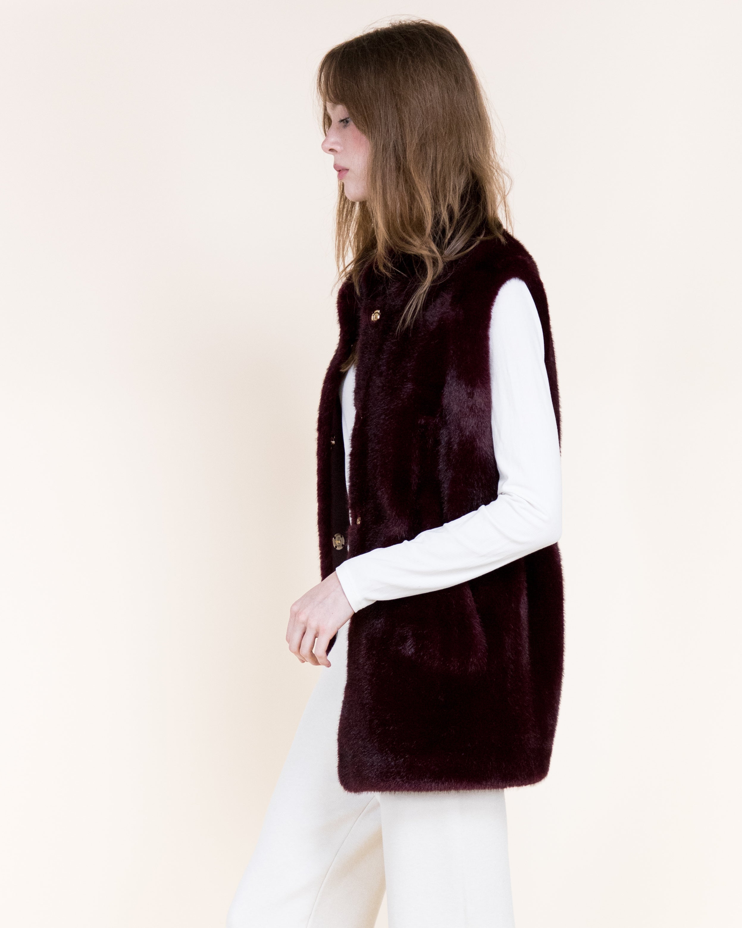 Vegan Fur Snap Button Vest - BLACK (OS) (Pack of 6)