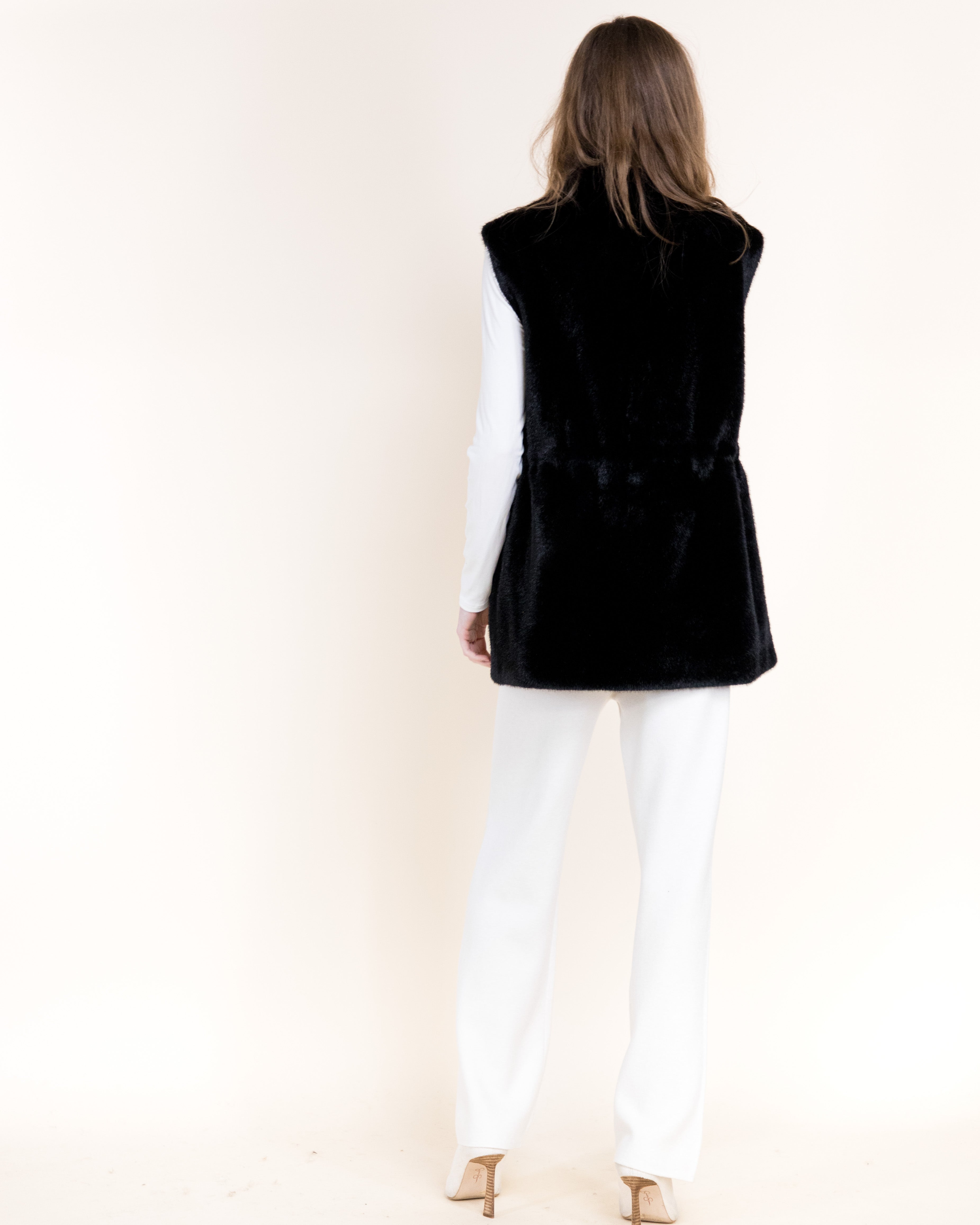 Vegan Fur Snap Button Vest - BLACK (OS) (Pack of 6)