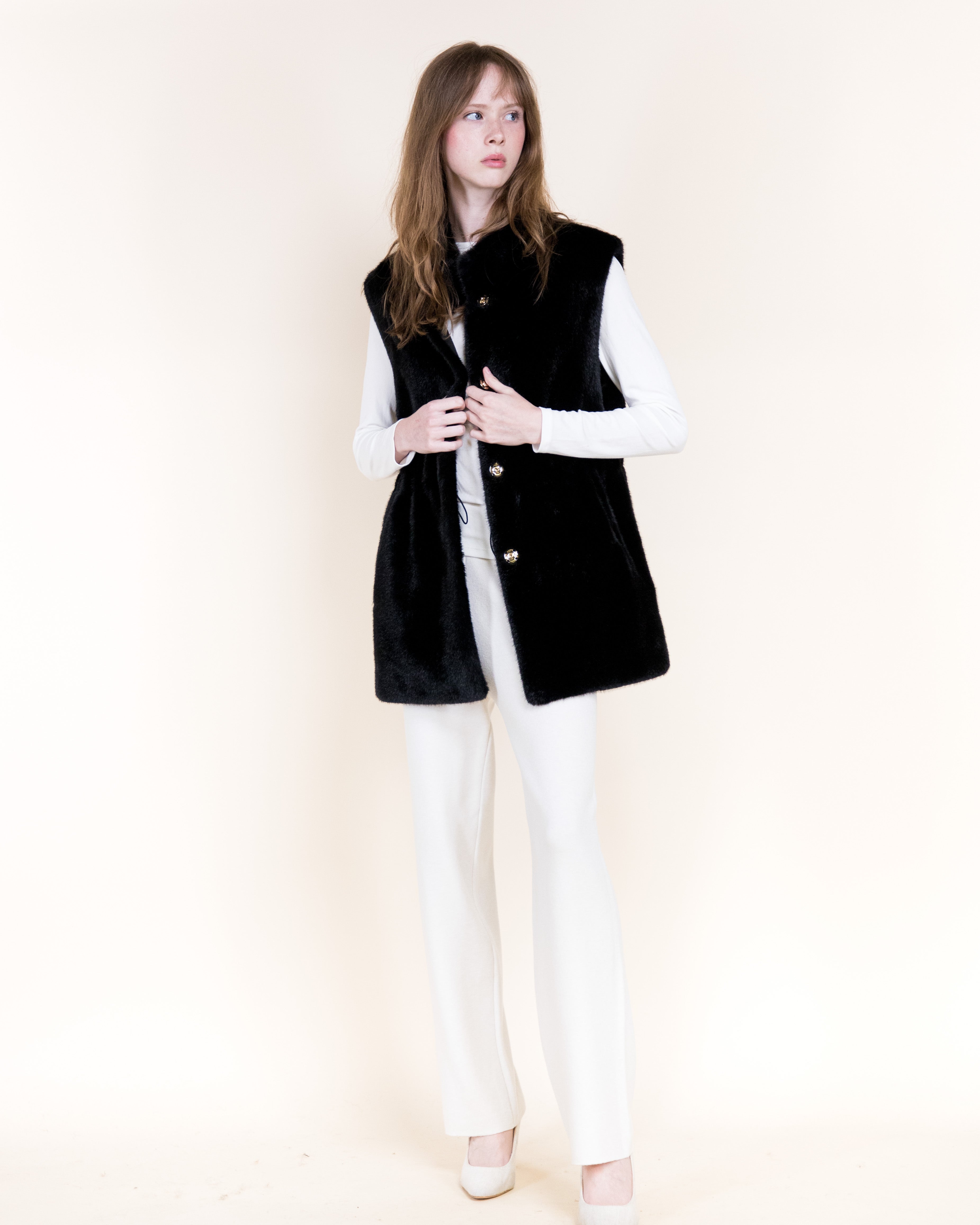 Vegan Fur Snap Button Vest - BLACK (OS) (Pack of 6)