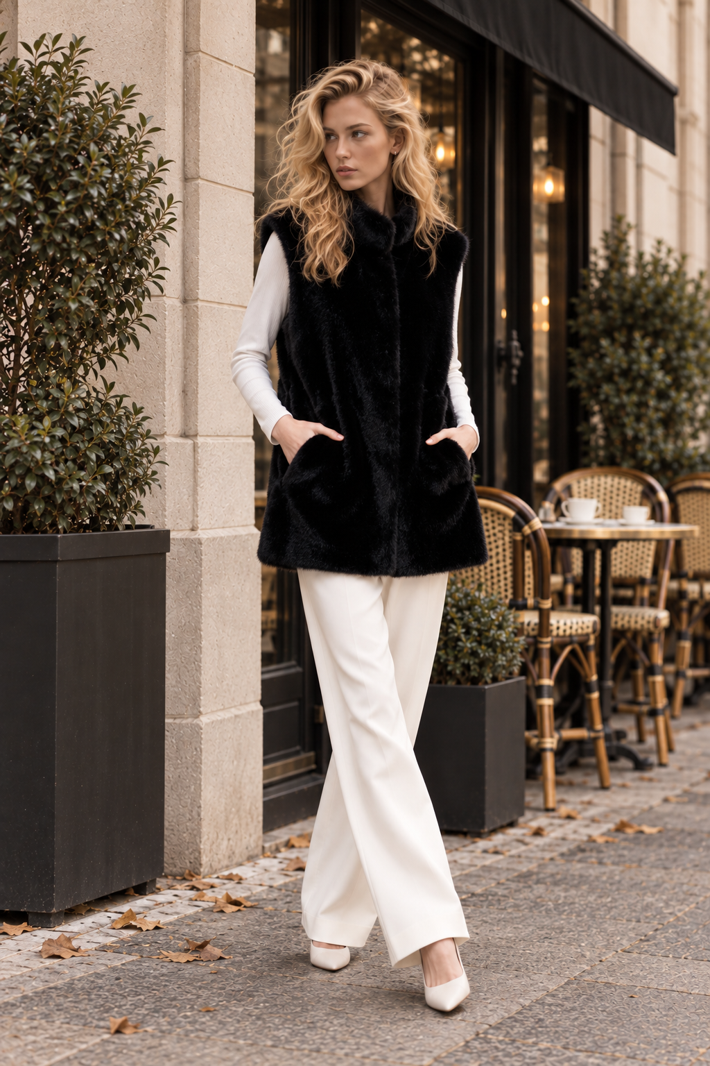 Vegan Fur Snap Button Vest - BLACK (OS) (Pack of 6)