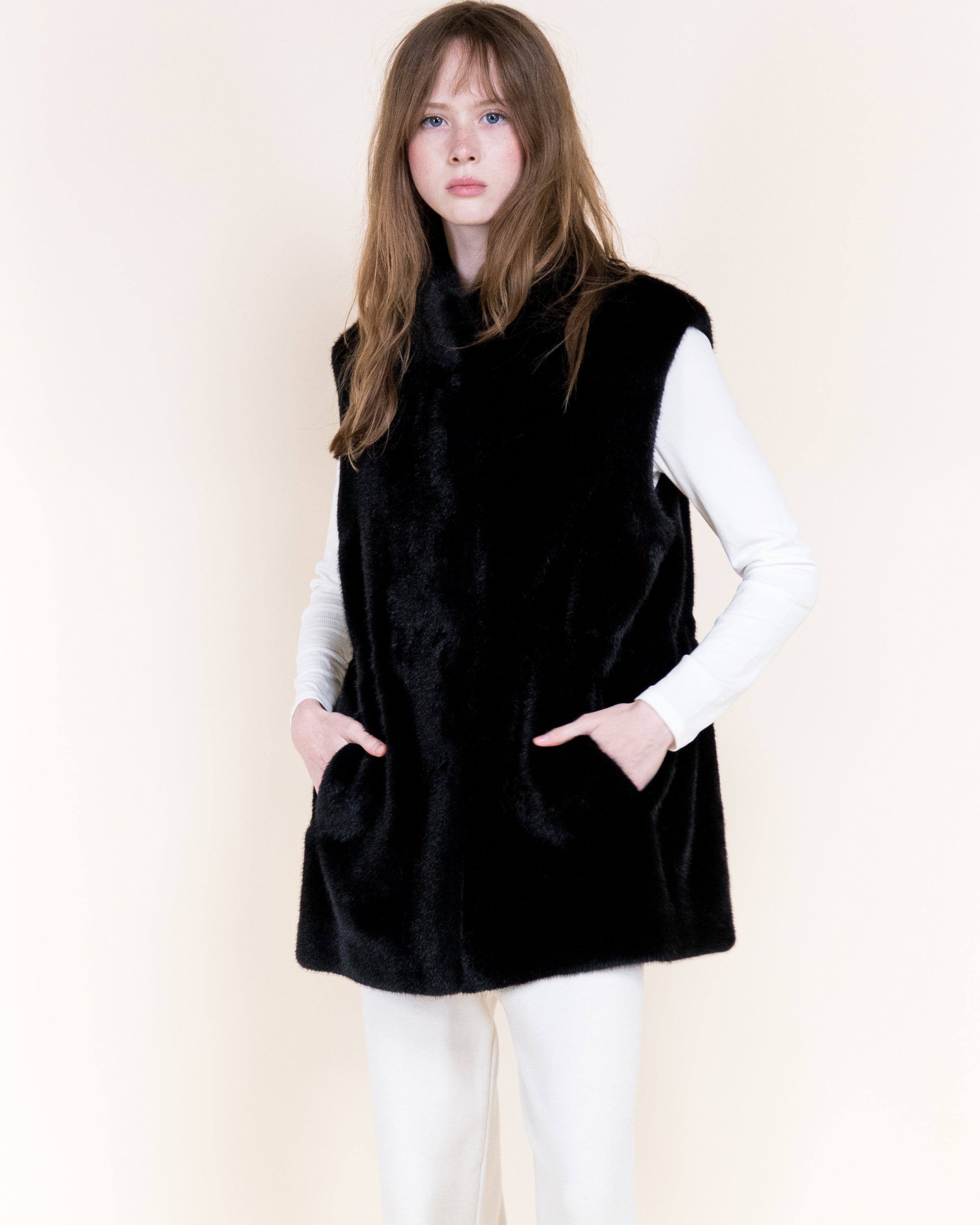 Vegan Fur Snap Button Vest - BLACK (OS) (Pack of 6)