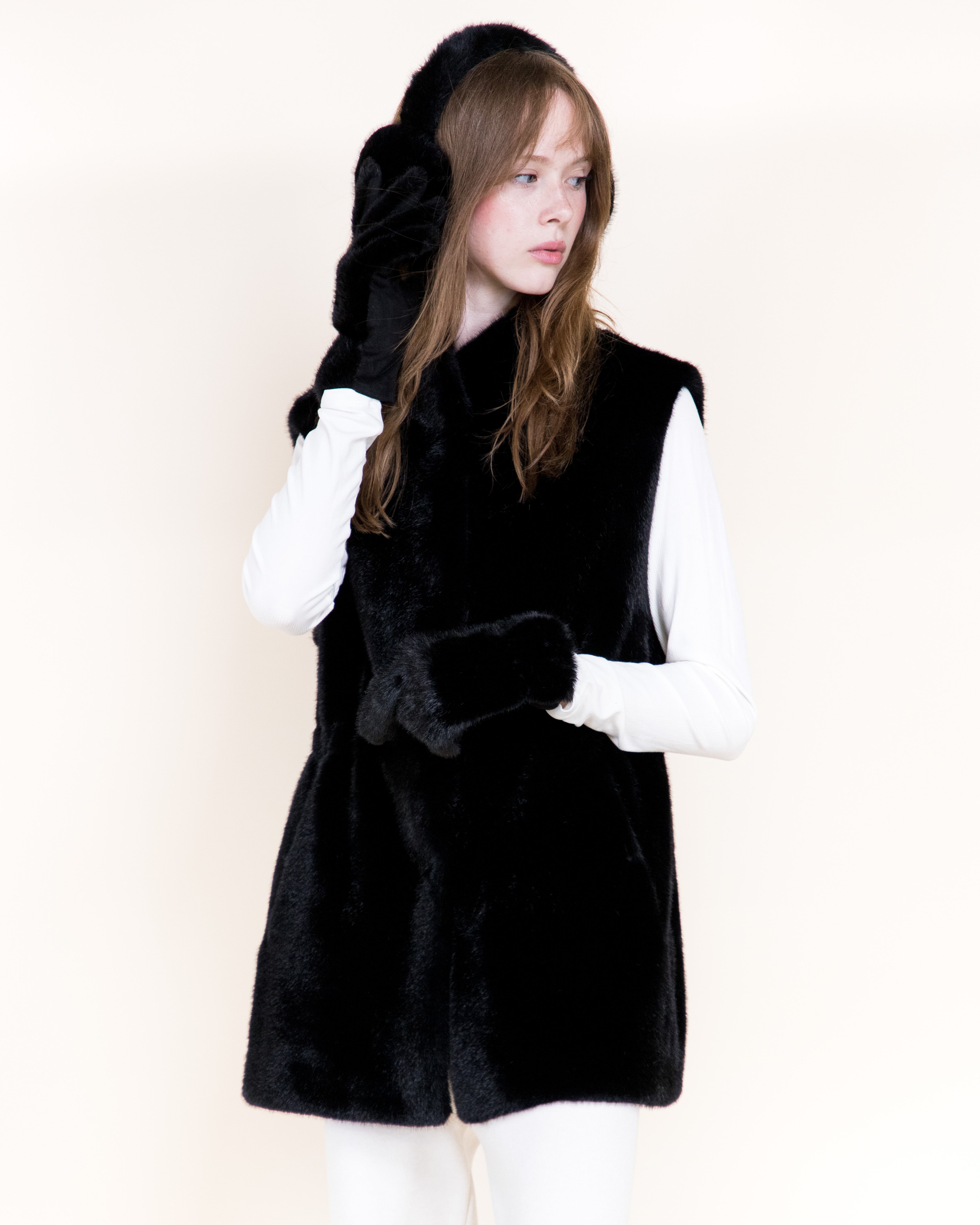 Vegan Fur Snap Button Vest - BLACK (OS) (Pack of 6)