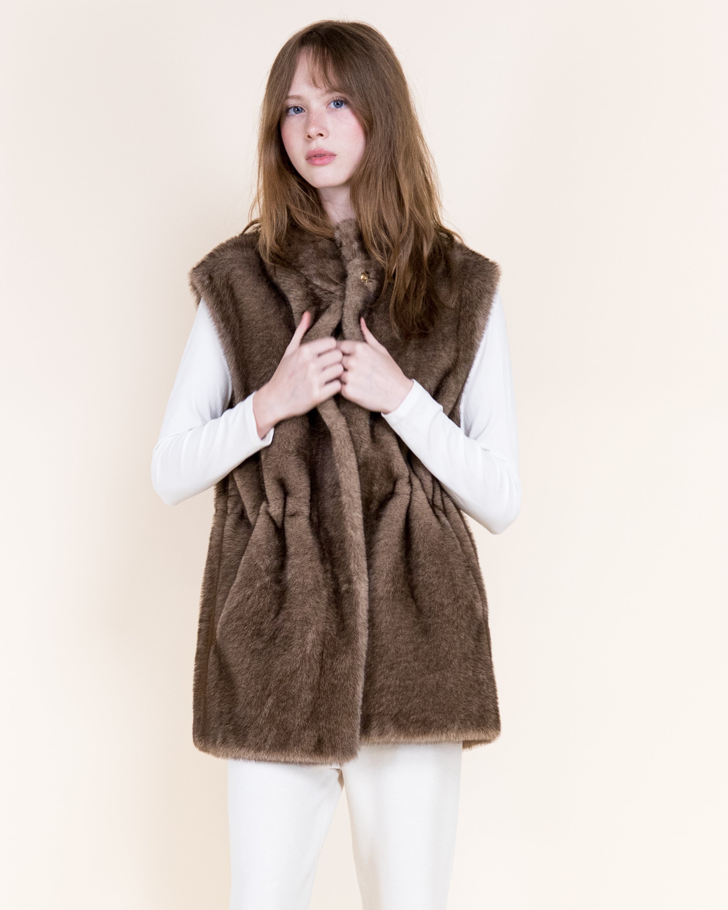 Vegan Fur Snap Button Vest - BLACK (OS) (Pack of 6)
