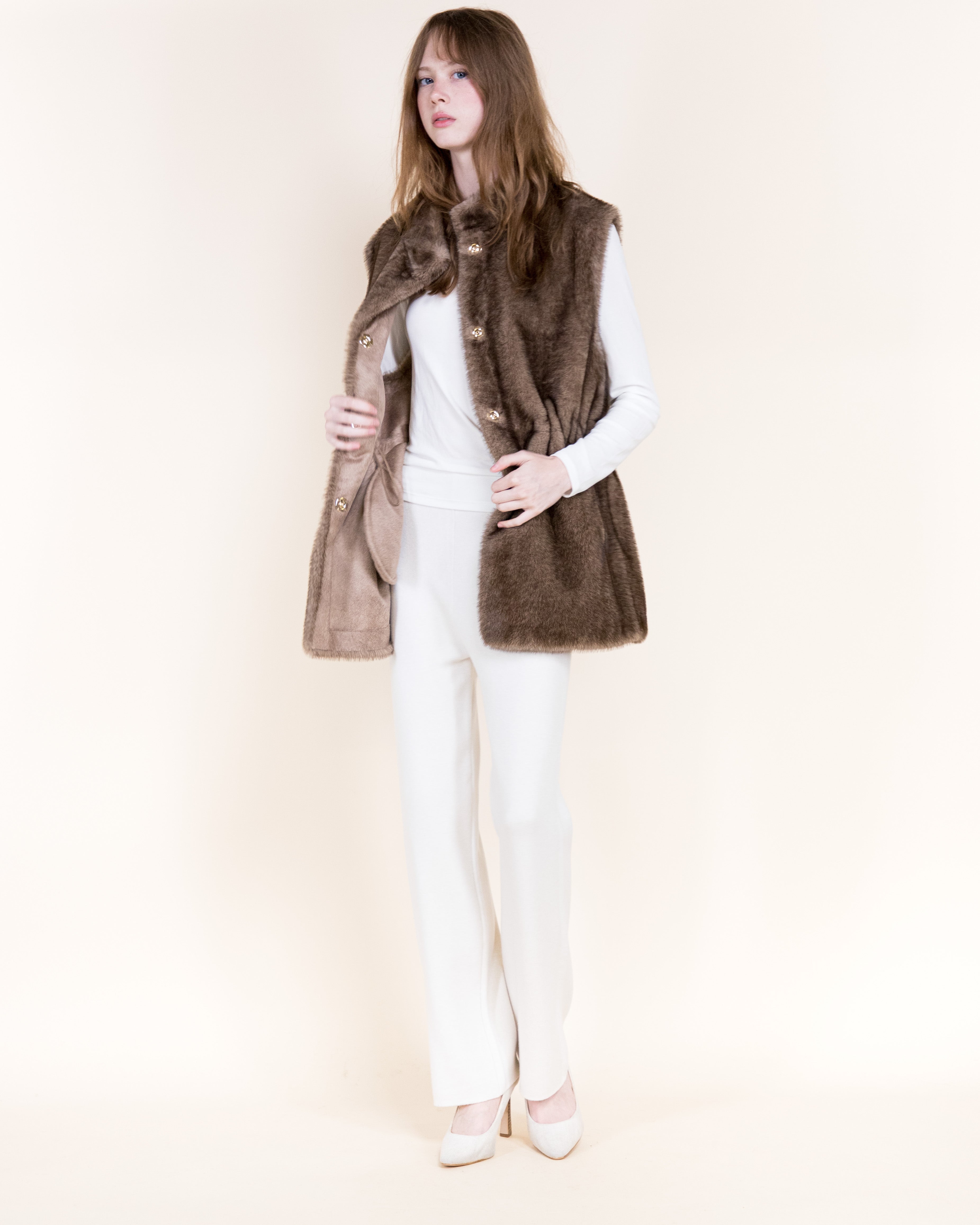 Vegan Fur Snap Button Vest - BLACK (OS) (Pack of 6)