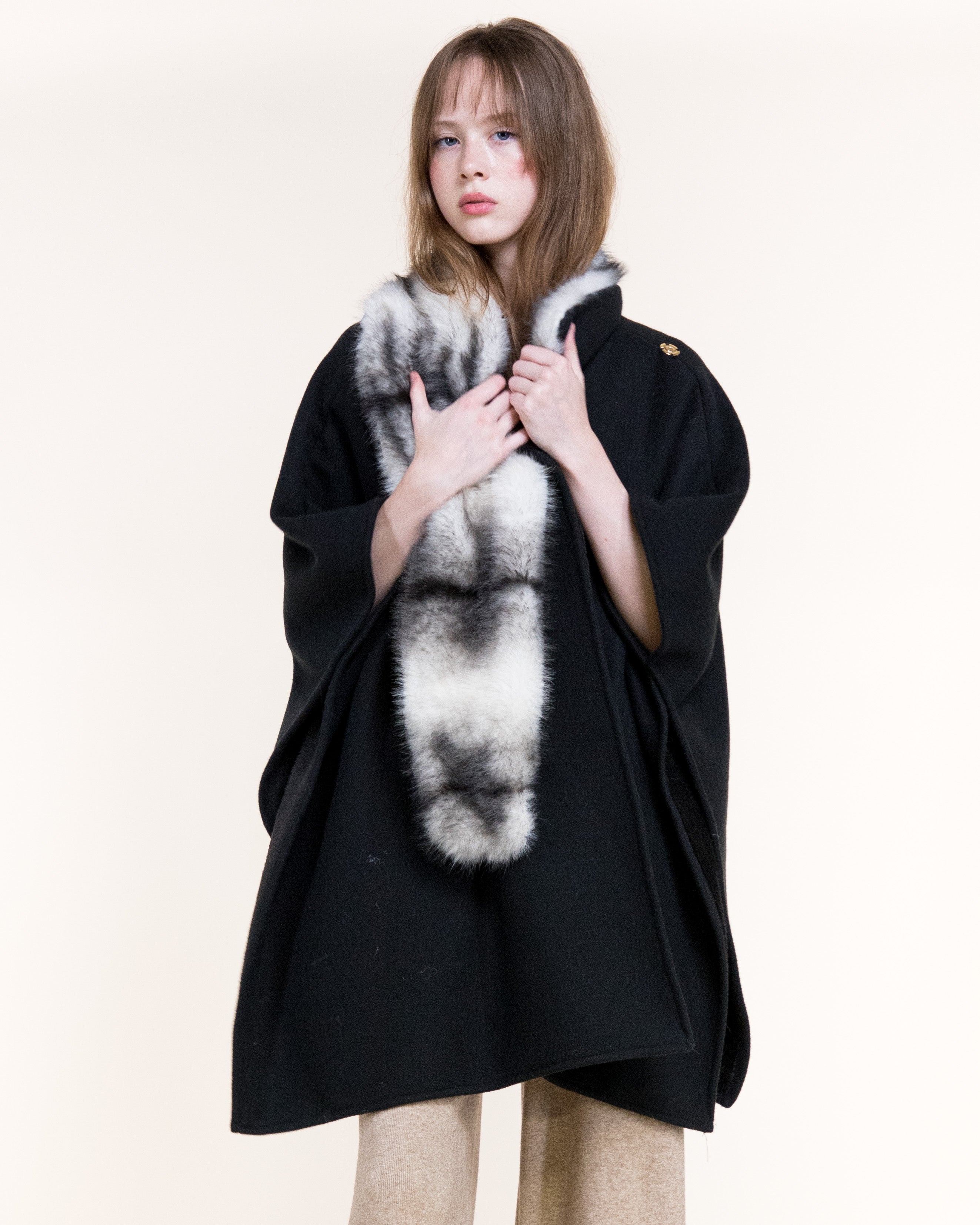 Cowl Neck Snap Closure Vegan Fur Cape - BEIGE (OS) (Pack of 6)