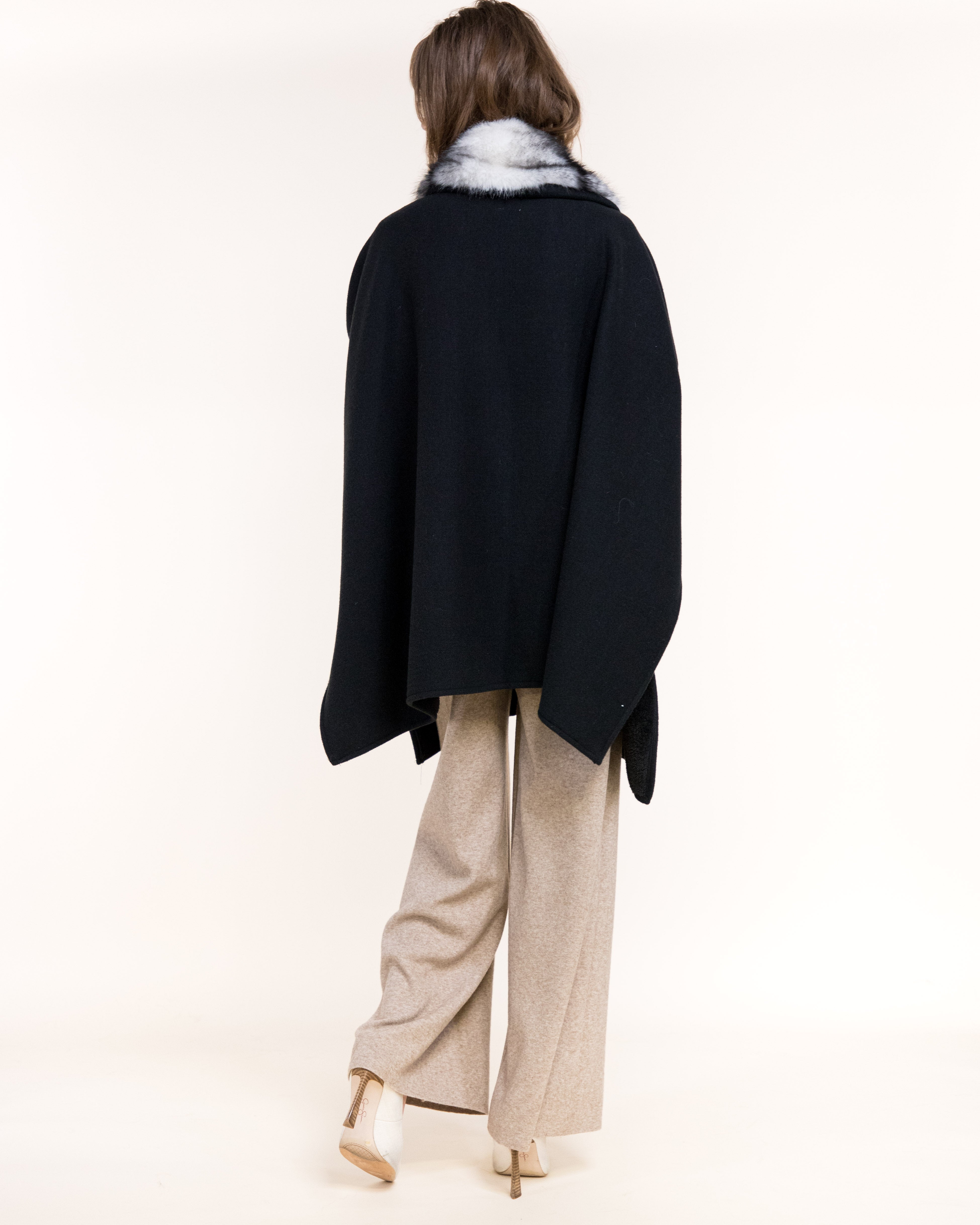 Cowl Neck Snap Closure Vegan Fur Cape - BEIGE (OS) (Pack of 6)