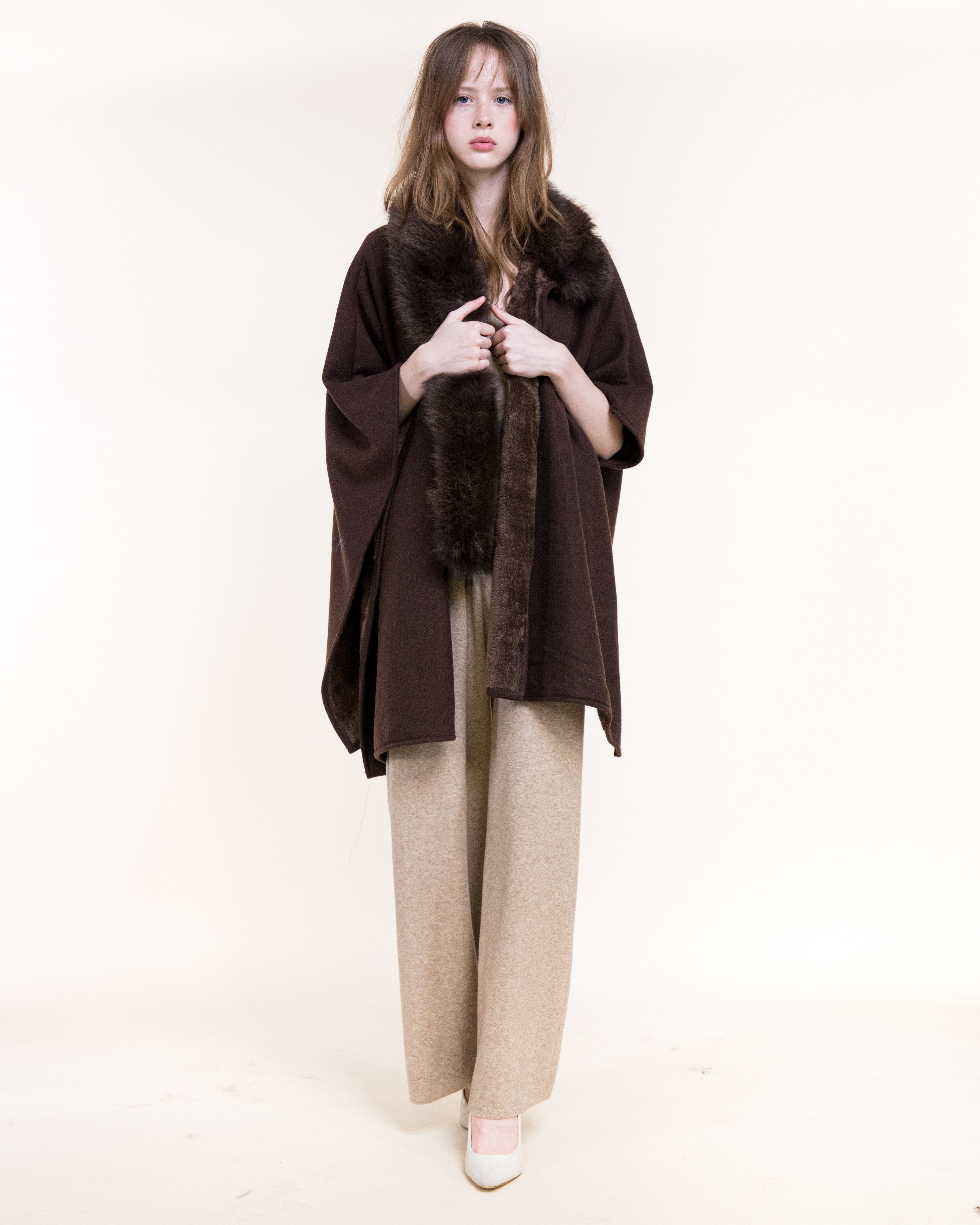 Cowl Neck Snap Closure Vegan Fur Cape - BEIGE (OS) (Pack of 6)