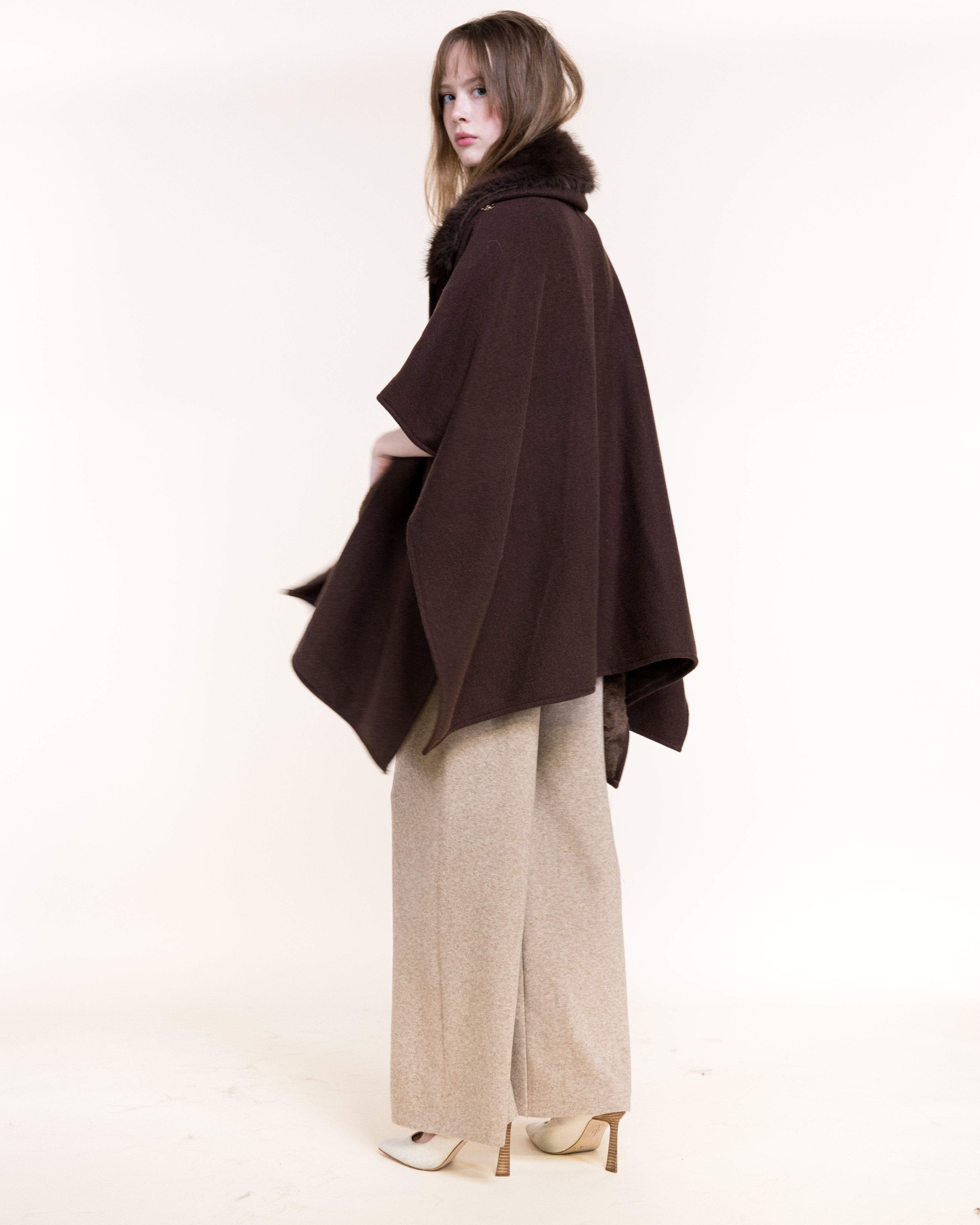 Cowl Neck Snap Closure Vegan Fur Cape - BEIGE (OS) (Pack of 6)