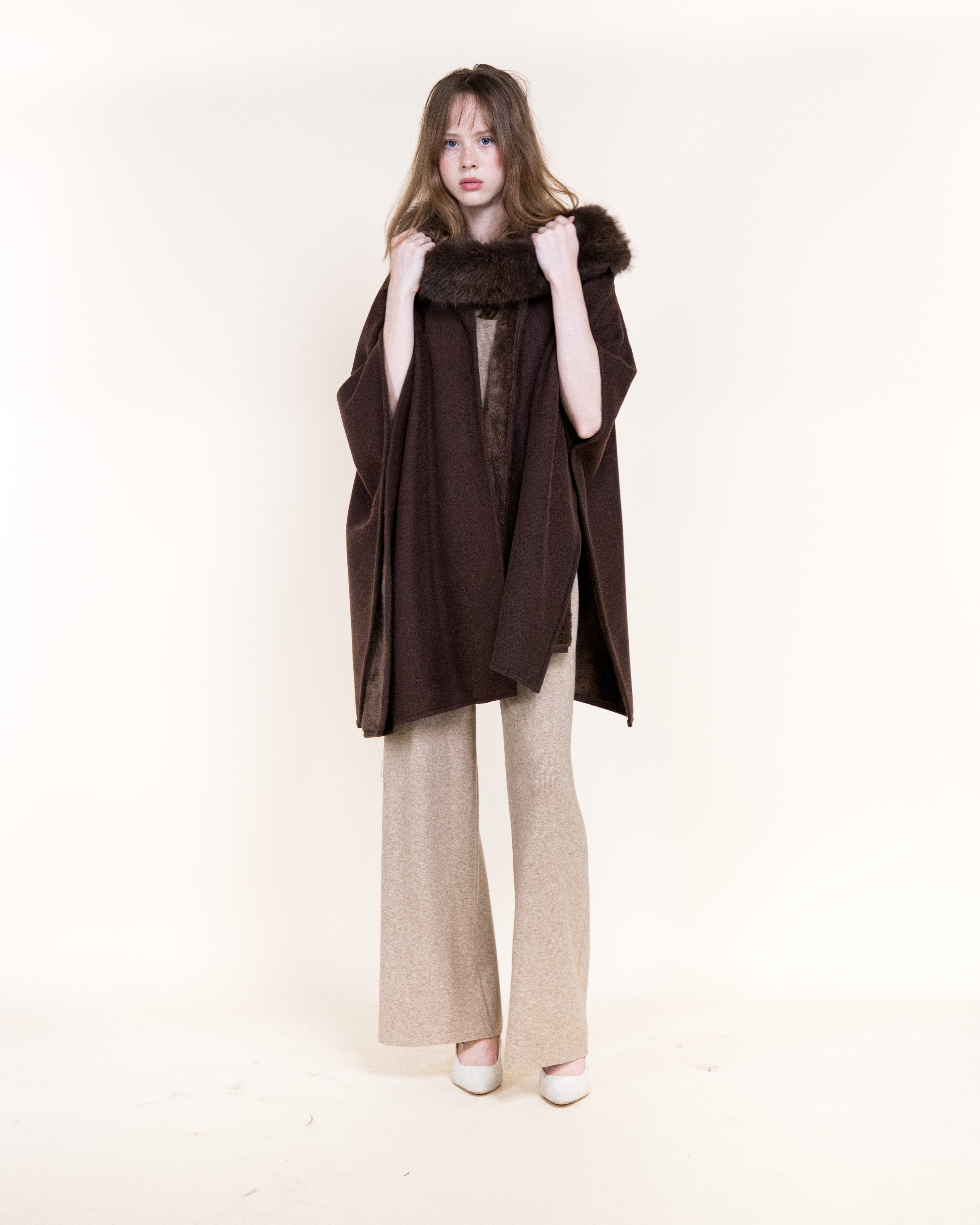 Cowl Neck Snap Closure Vegan Fur Cape - BEIGE (OS) (Pack of 6)